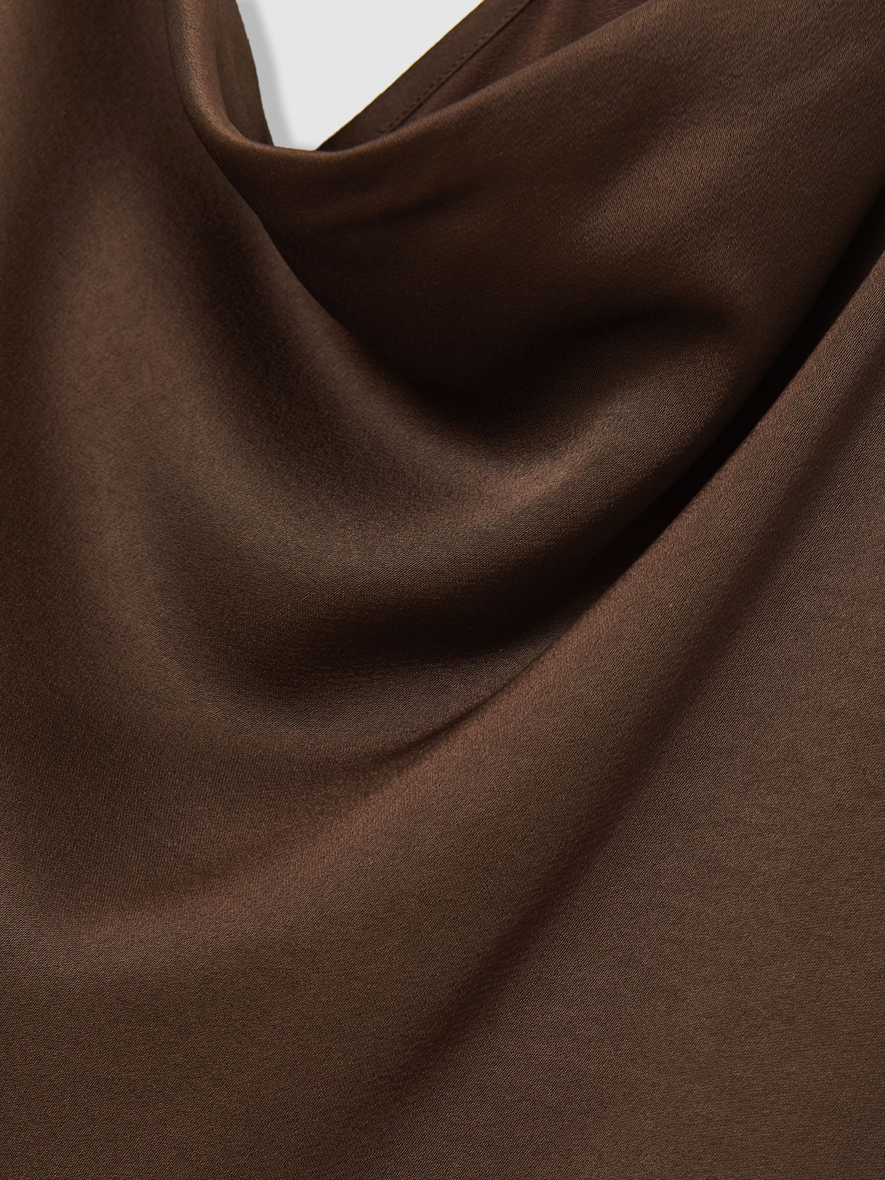 Satin Cowl-Neck Slip Dress in Chocolate Brown - Image 6 of 6