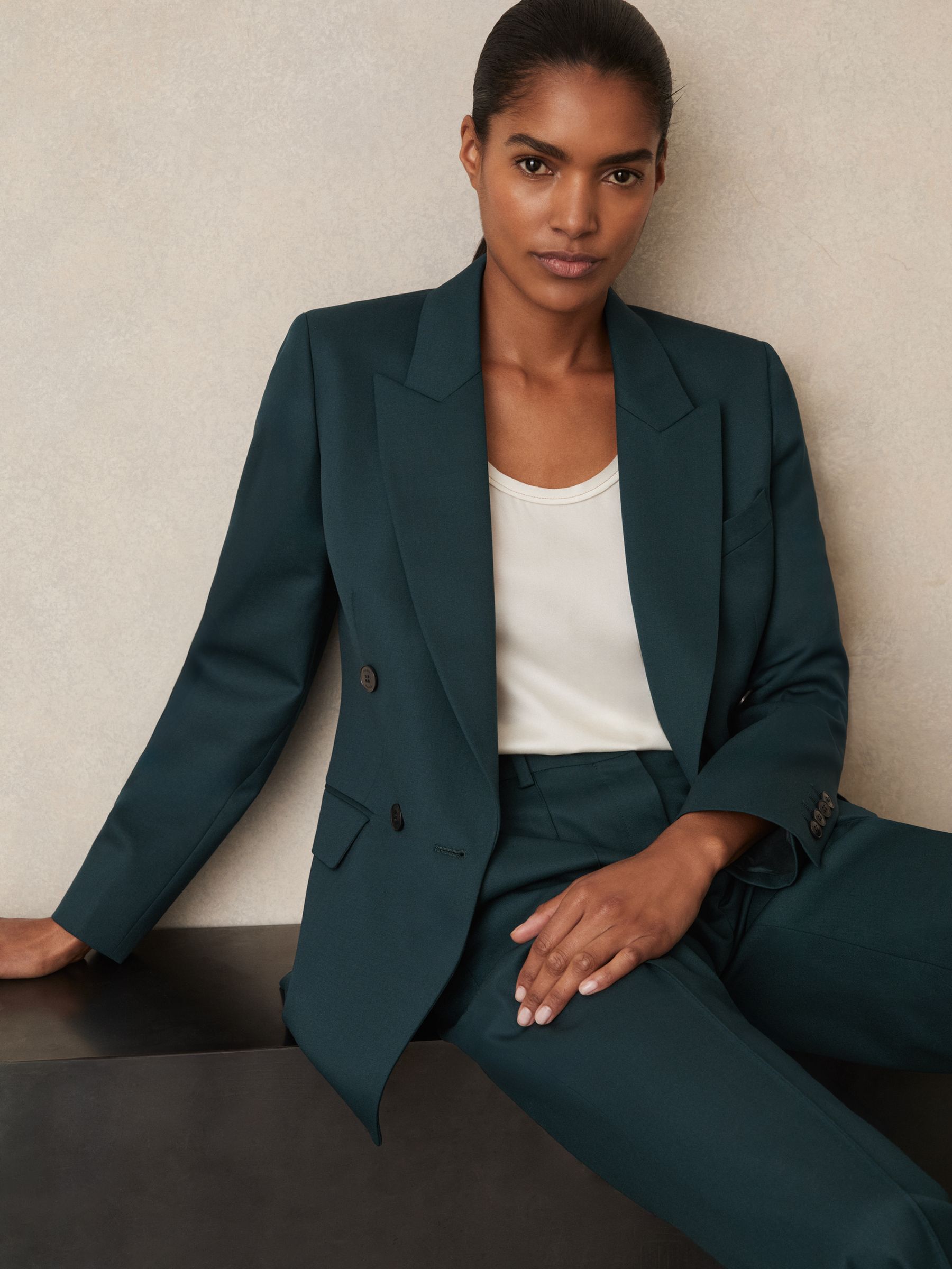 Wool-Blend Double-Breasted Suit Blazer in Green - Image 1 of 6 Wool-Blend Double-Breasted Suit Blazer in Green - Image 1 of 6