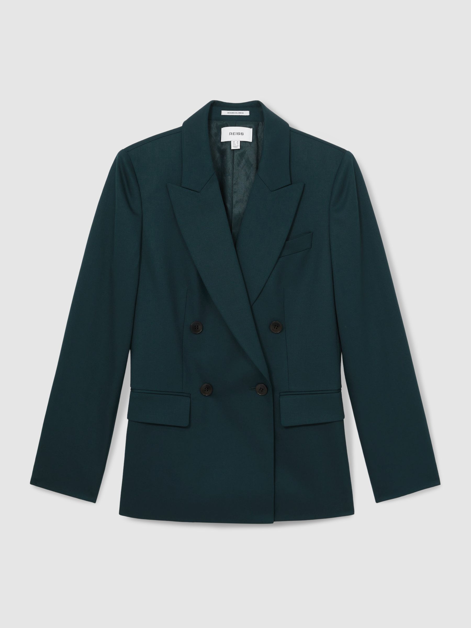 Wool-Blend Double-Breasted Suit Blazer in Green - Image 2 of 6