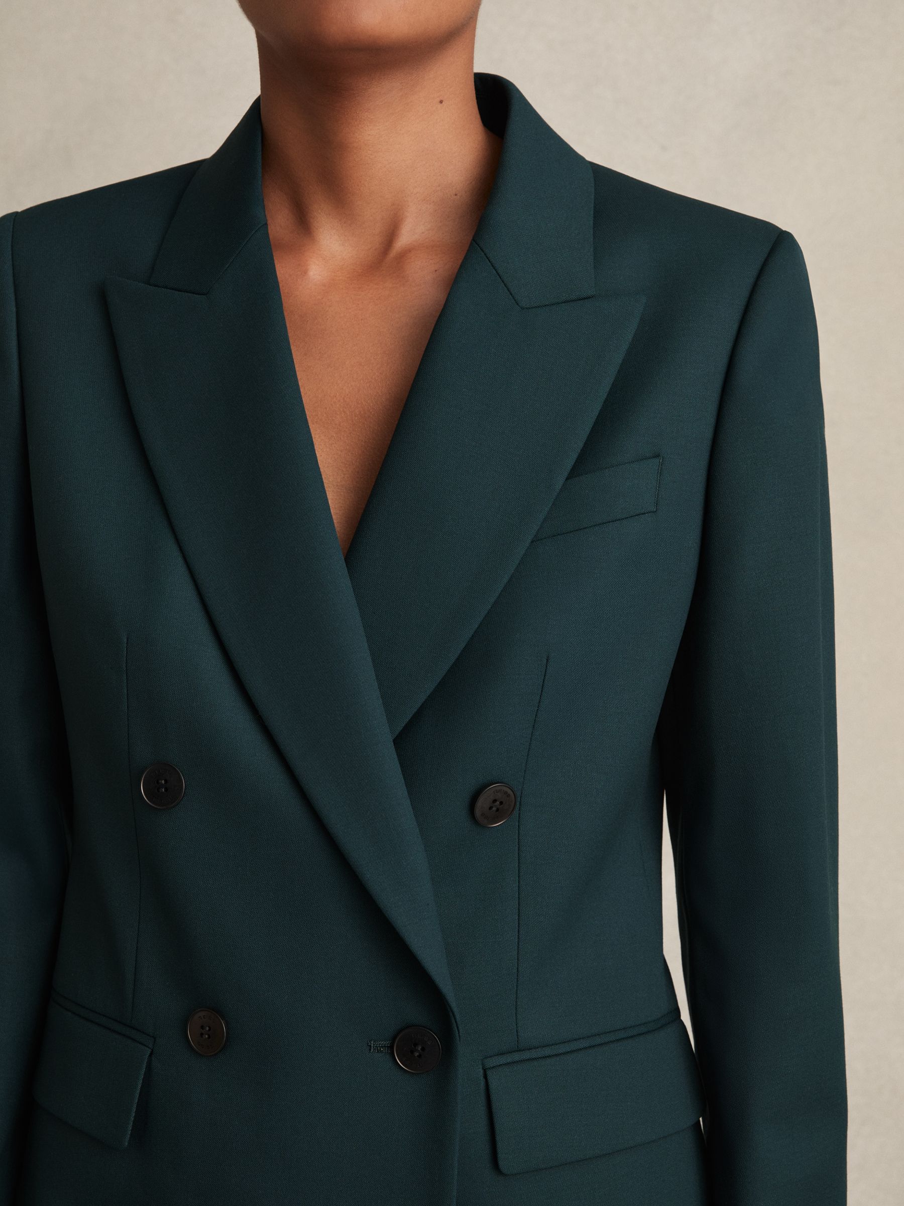 Wool-Blend Double-Breasted Suit Blazer in Green - Image 3 of 6
