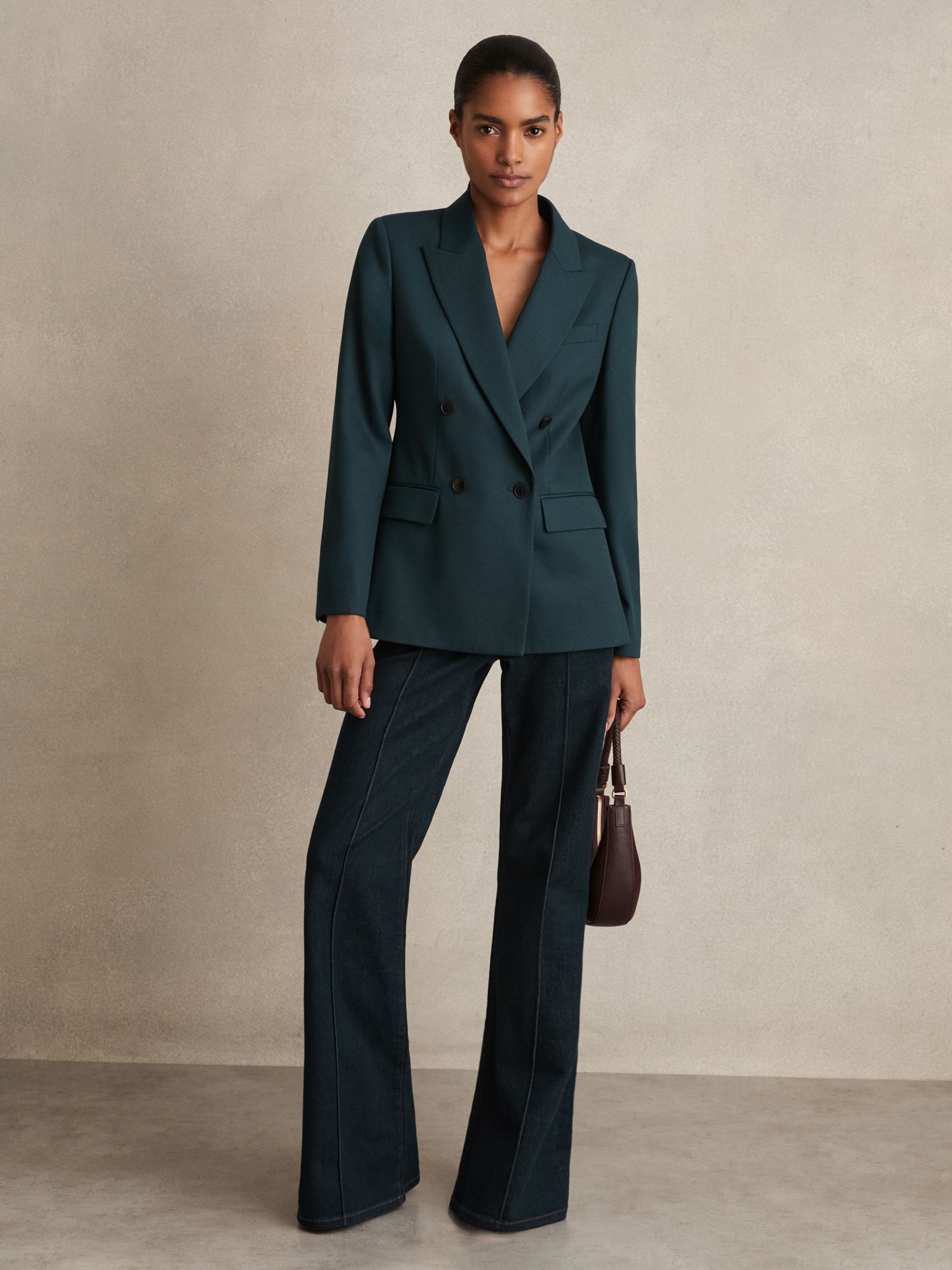 Wool-Blend Double-Breasted Suit Blazer in Green - Image 4 of 6
