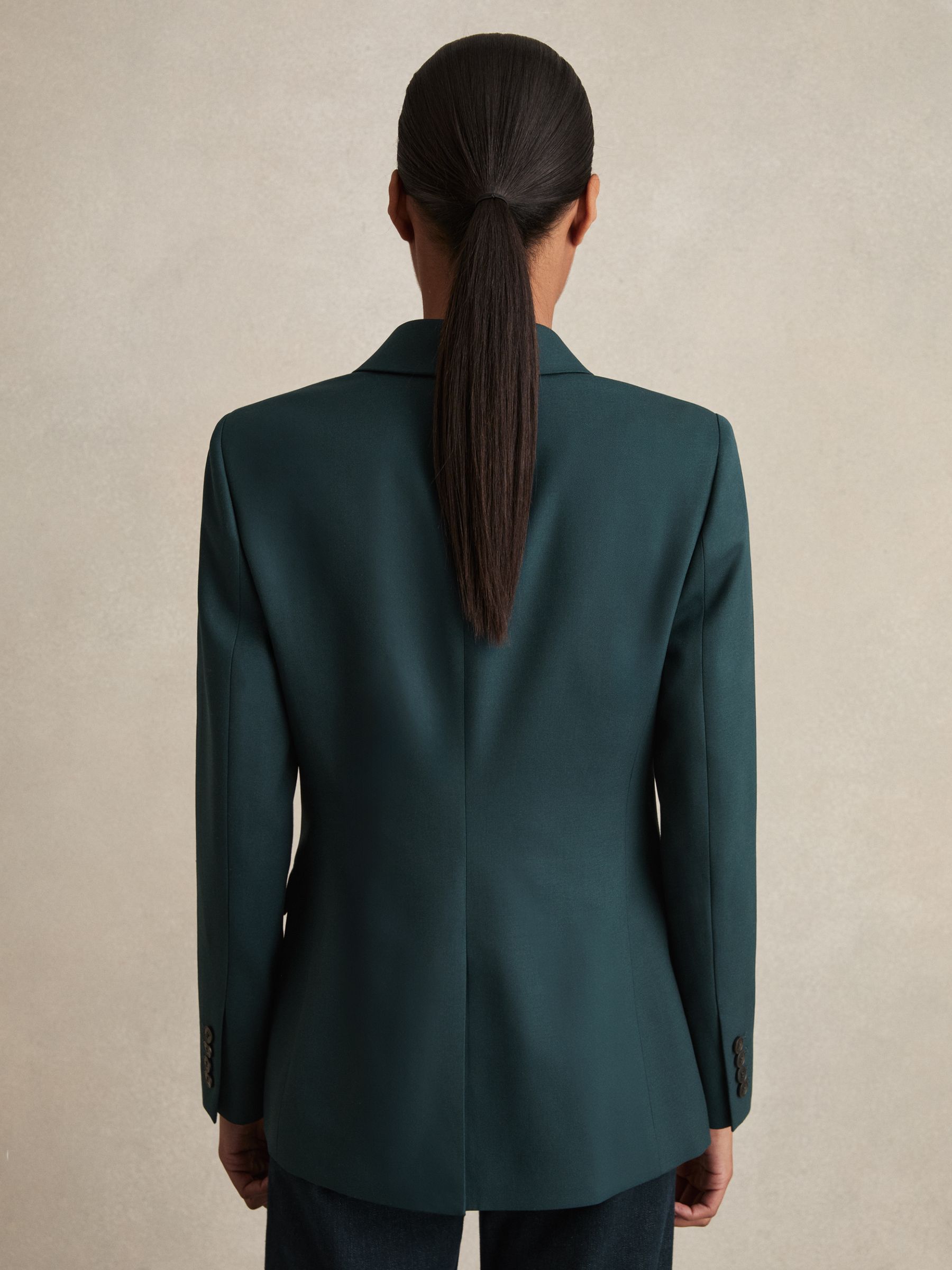 Wool-Blend Double-Breasted Suit Blazer in Green - Image 5 of 6
