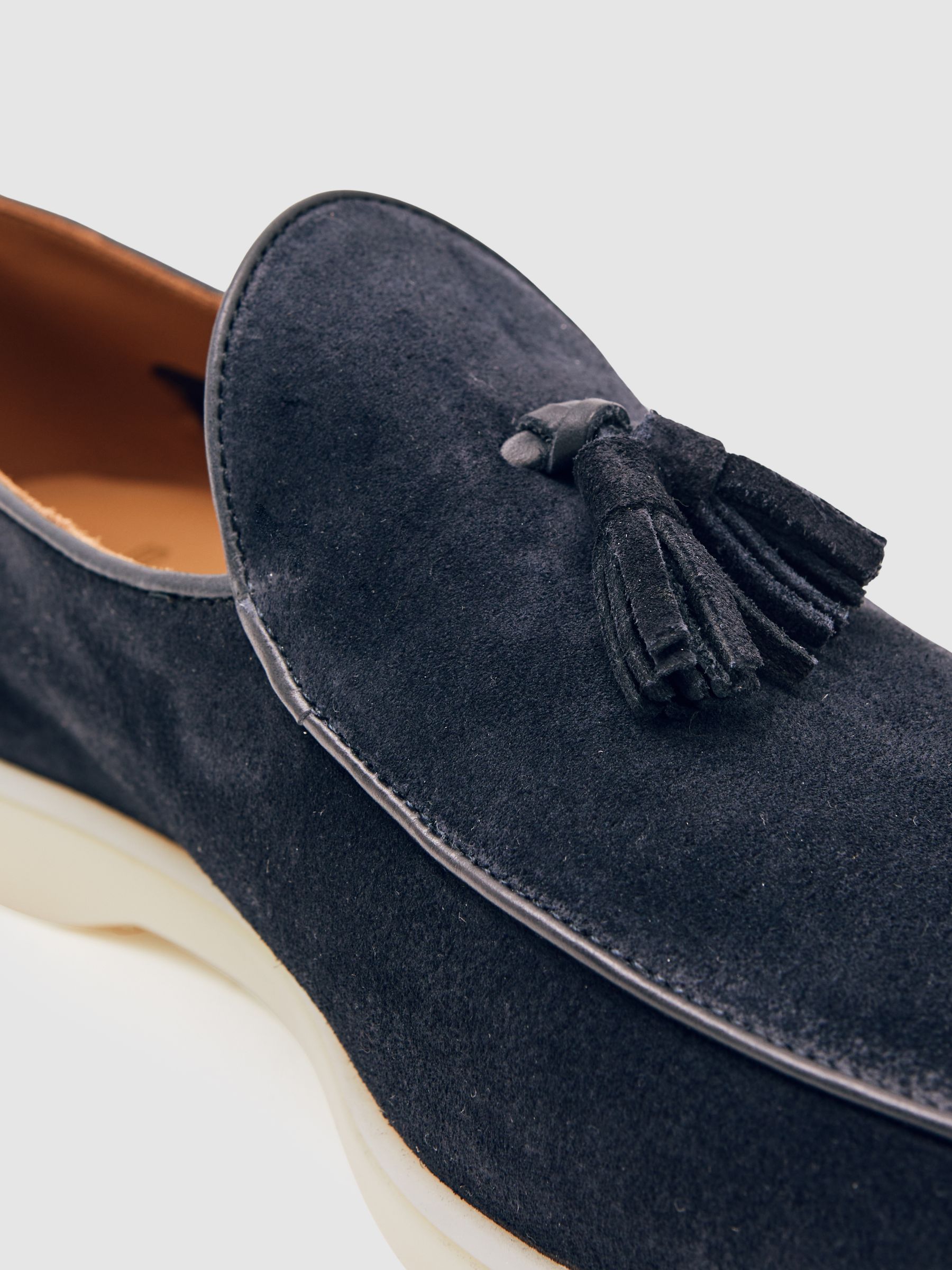 Suede Tassel Loafers in Navy - image 3