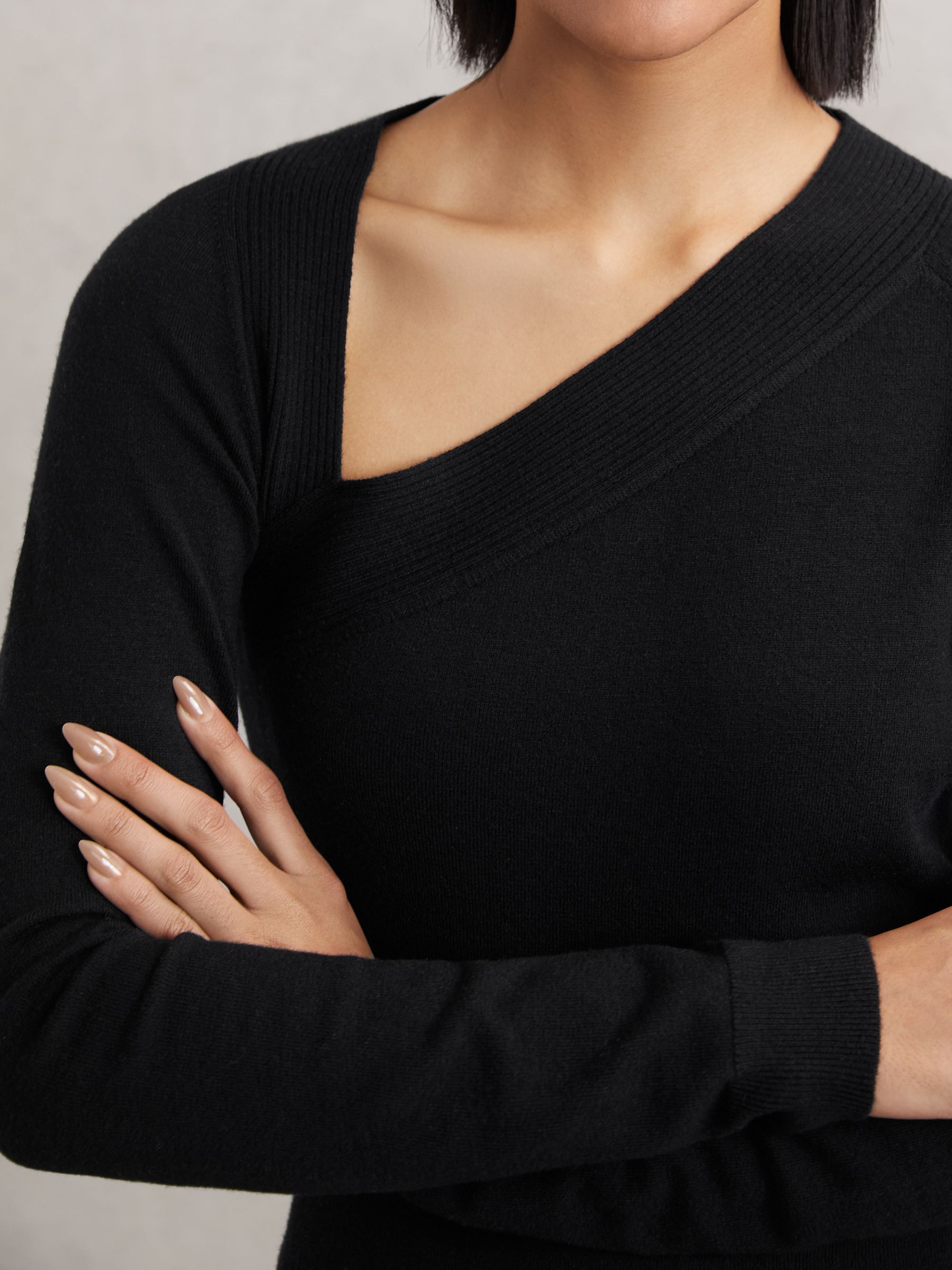 Reiss Wool-Blend Asymmetric Knit Top in Black | REISS