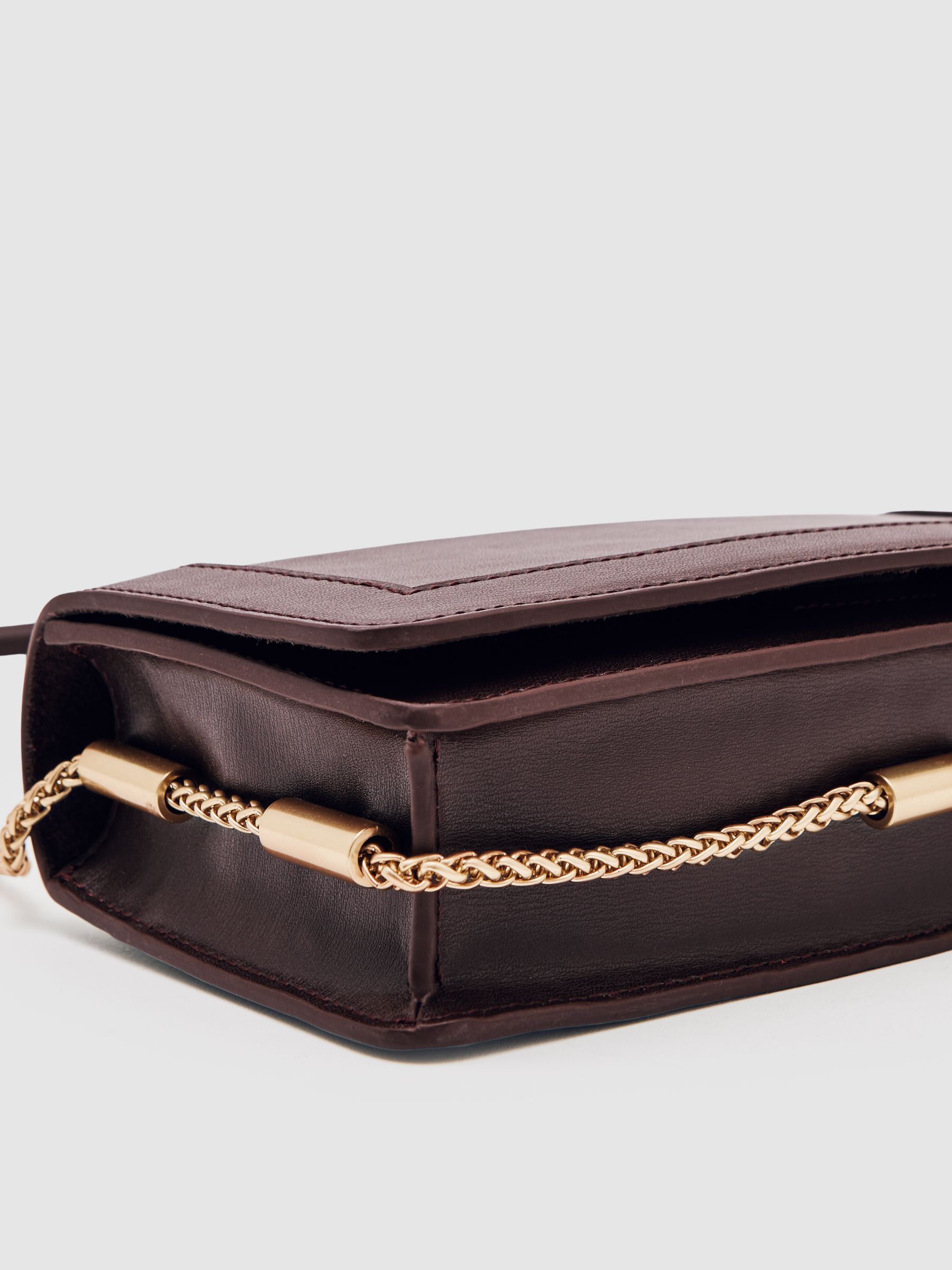 Leather Chain-Strap Shoulder Bag in Burgundy - image 3