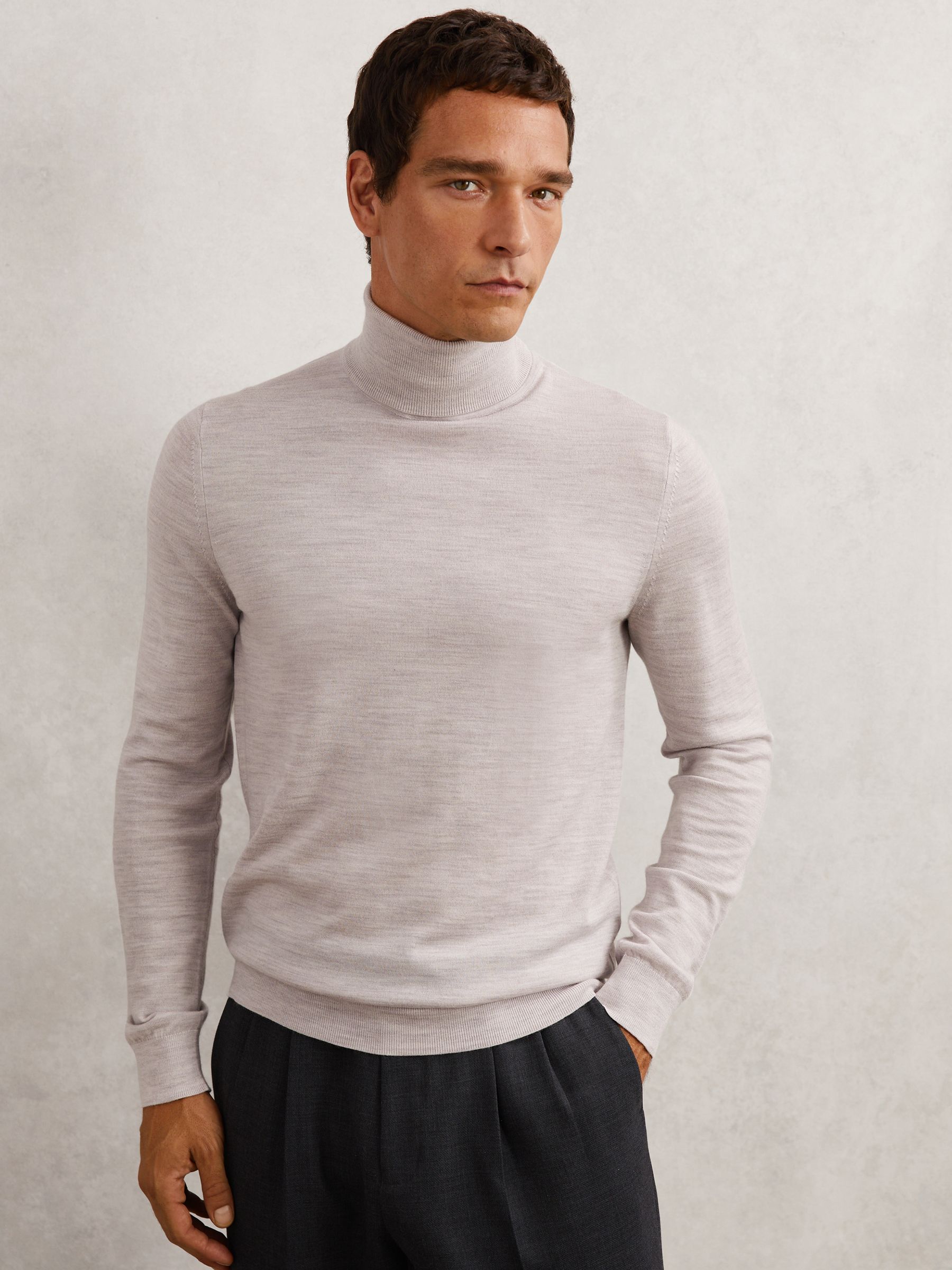Merino Wool Roll-Neck Jumper in Wicker Brown Melange - Image 1 of 7 Merino Wool Roll-Neck Jumper in Wicker Brown Melange - Image 1 of 7