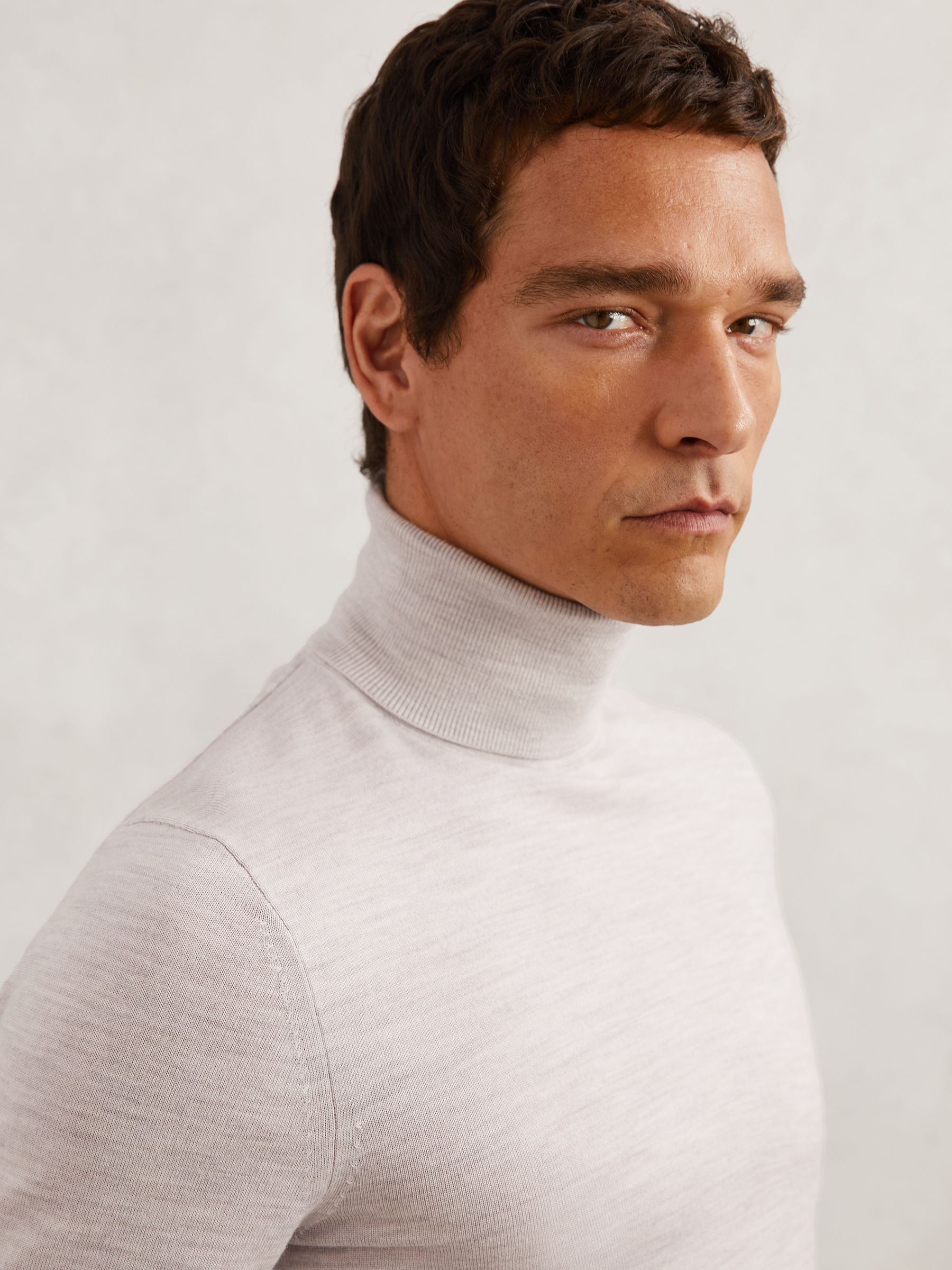 Merino Wool Roll-Neck Jumper in Wicker Brown Melange - Image 5 of 7