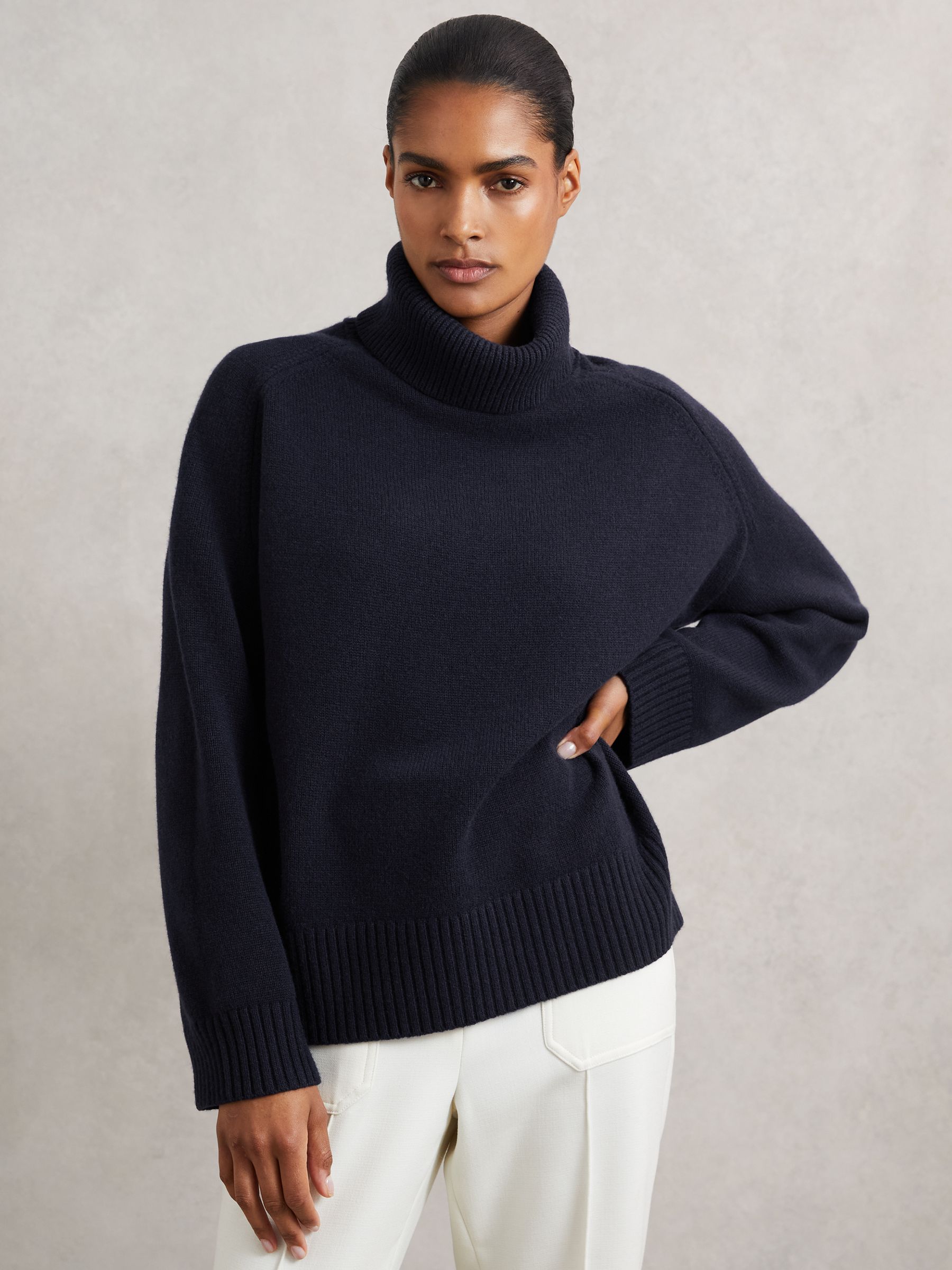 Wool-Cashmere Roll-Neck Jumper in Navy - Image 1 of 8