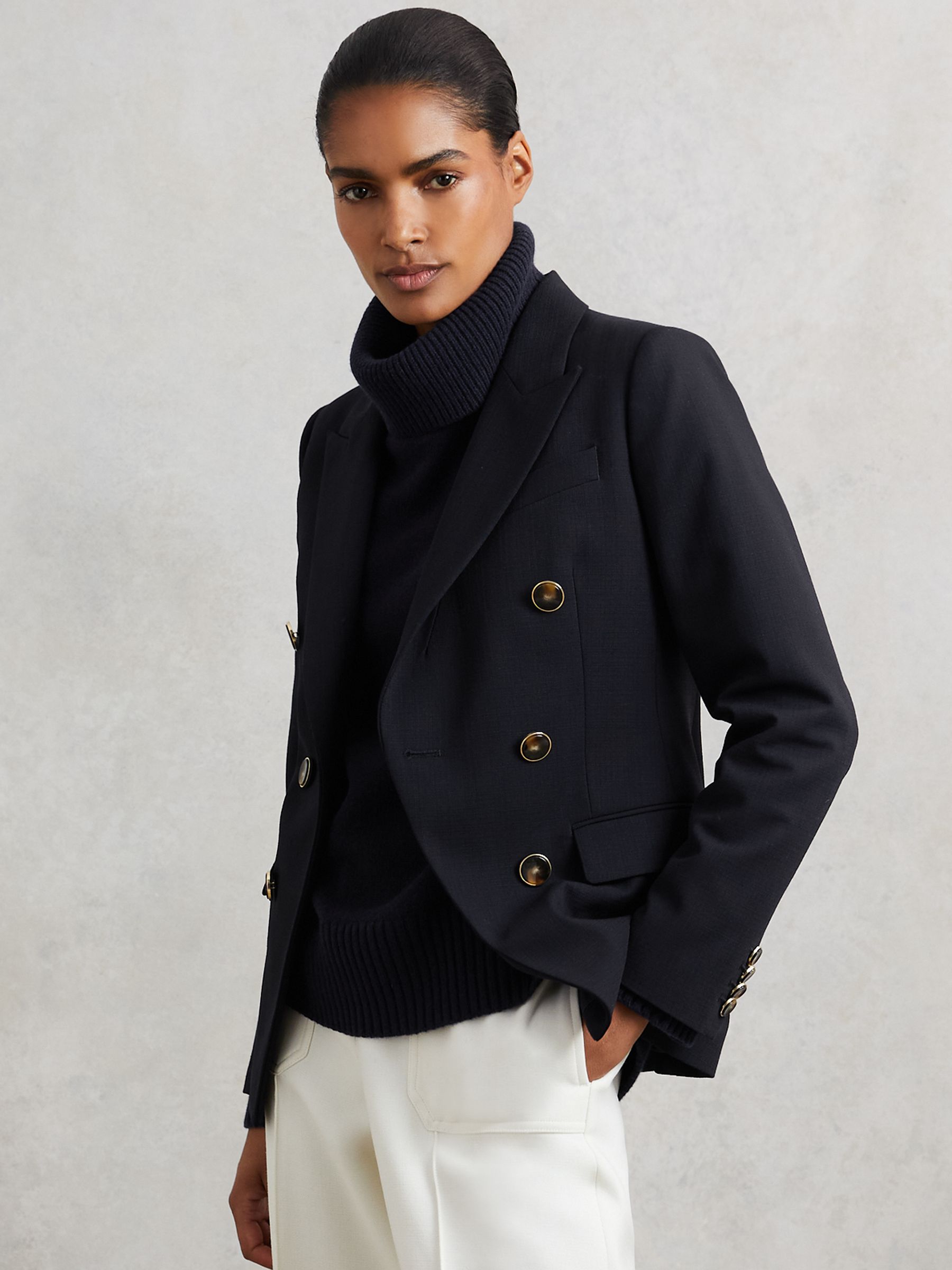 Wool-Cashmere Roll-Neck Jumper in Navy - Image 3 of 8