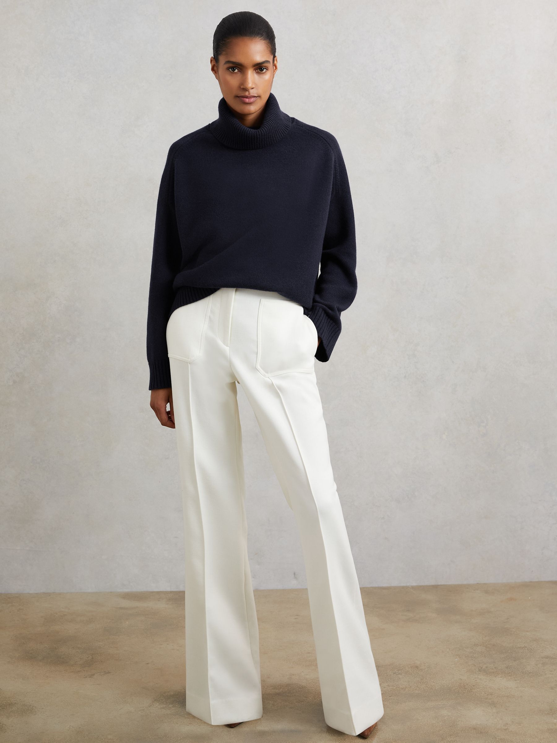 Wool-Cashmere Roll-Neck Jumper in Navy - Image 4 of 8
