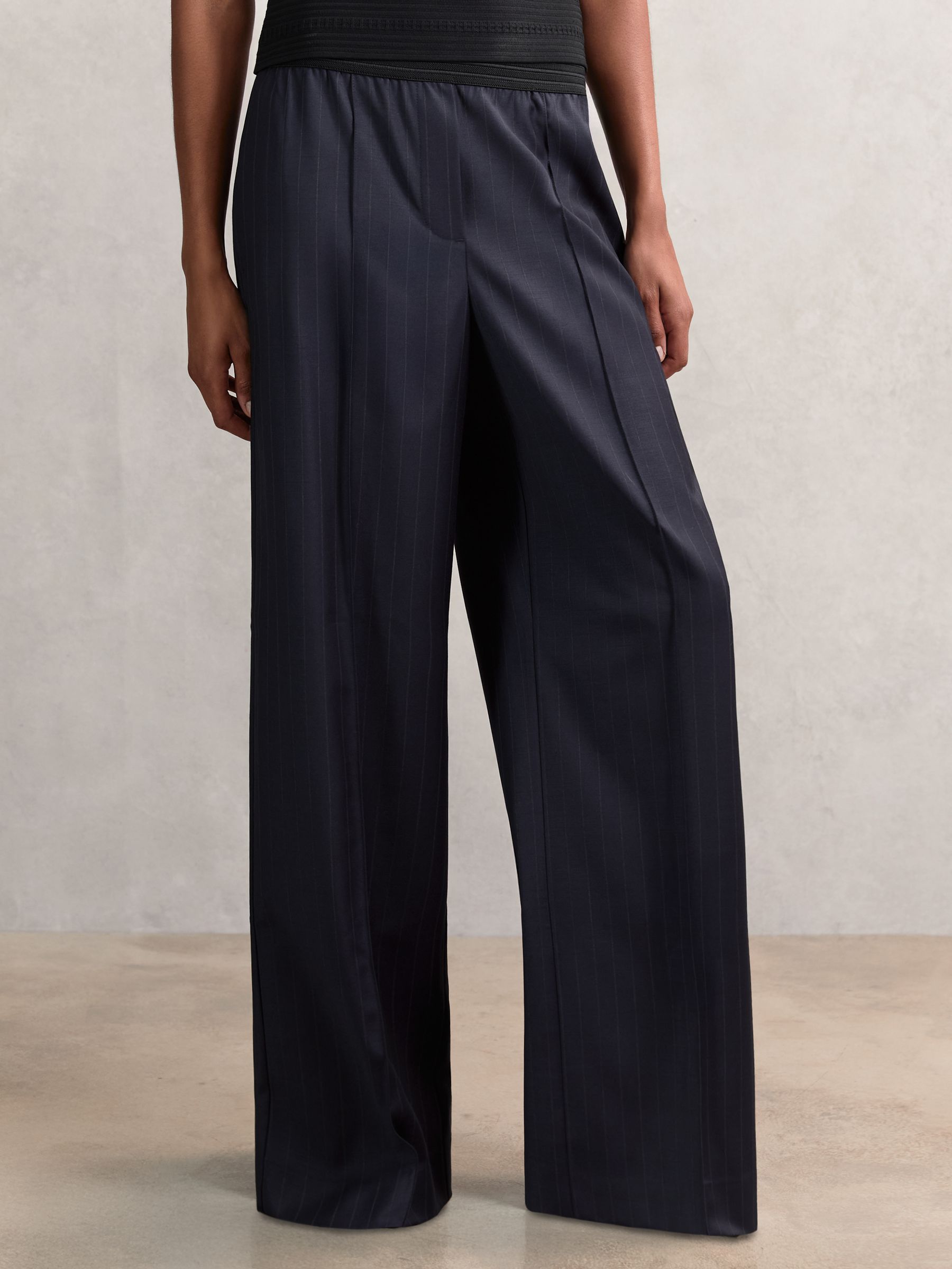 Wool-Blend Pinstripe Wide-Leg Trousers in Navy - Image 3 of 7