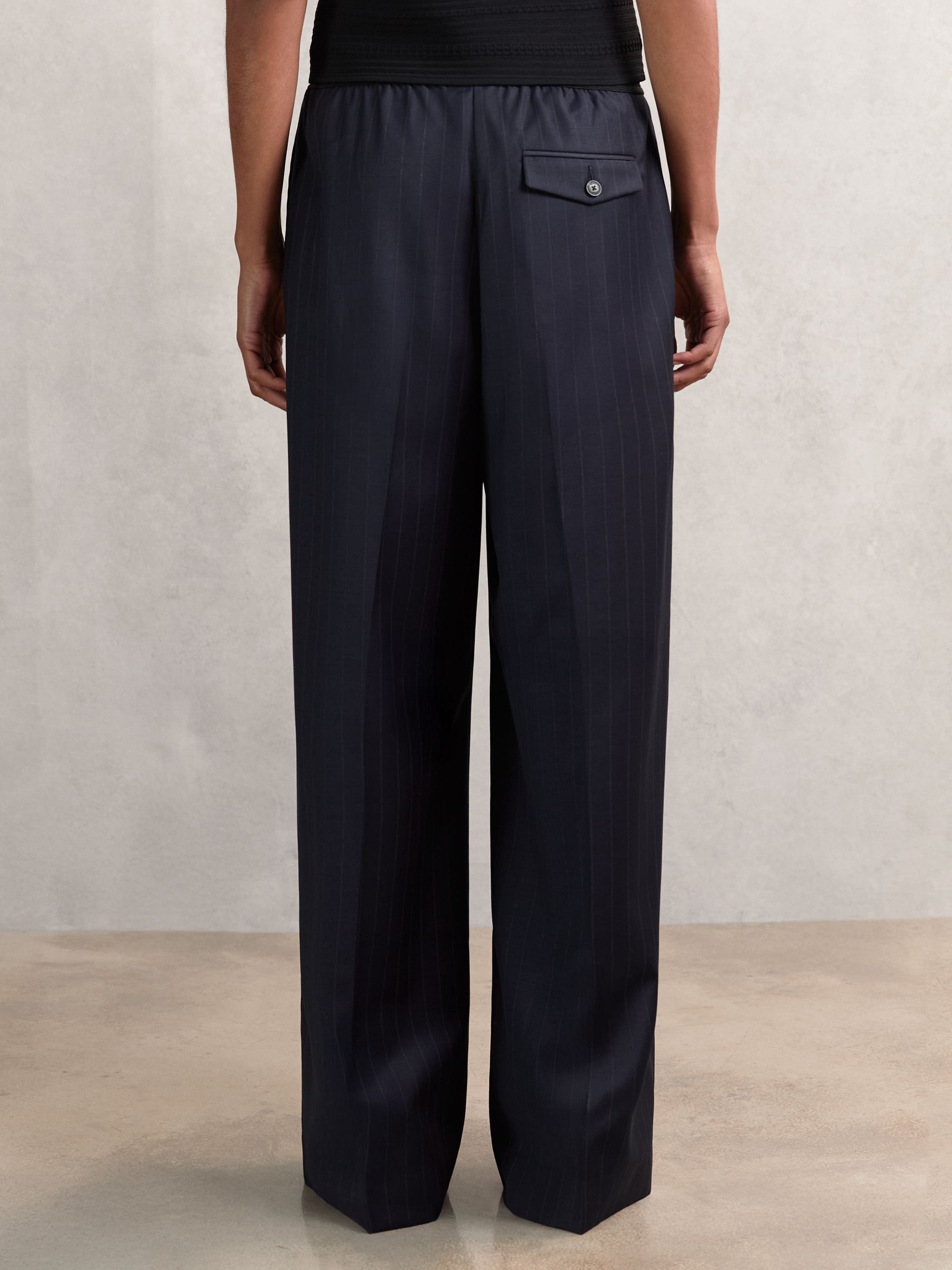 Wool-Blend Pinstripe Wide-Leg Trousers in Navy - Image 6 of 7