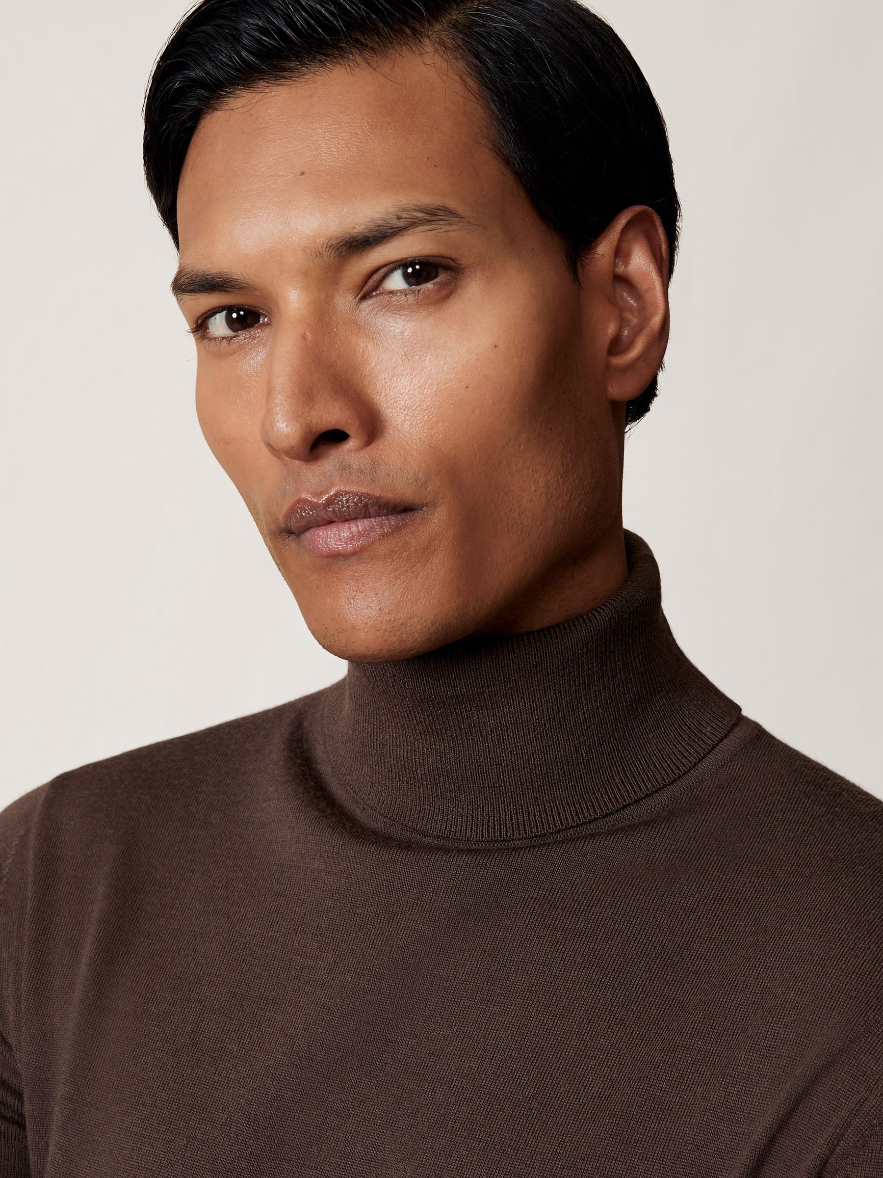 Merino Wool Roll-Neck Jumper in Chocolate Brown - Image 5 of 7