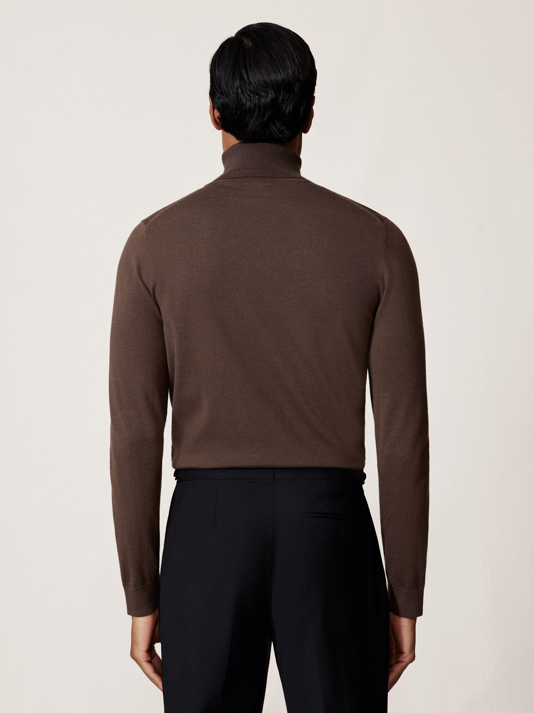 Merino Wool Roll-Neck Jumper in Chocolate Brown - Image 6 of 7