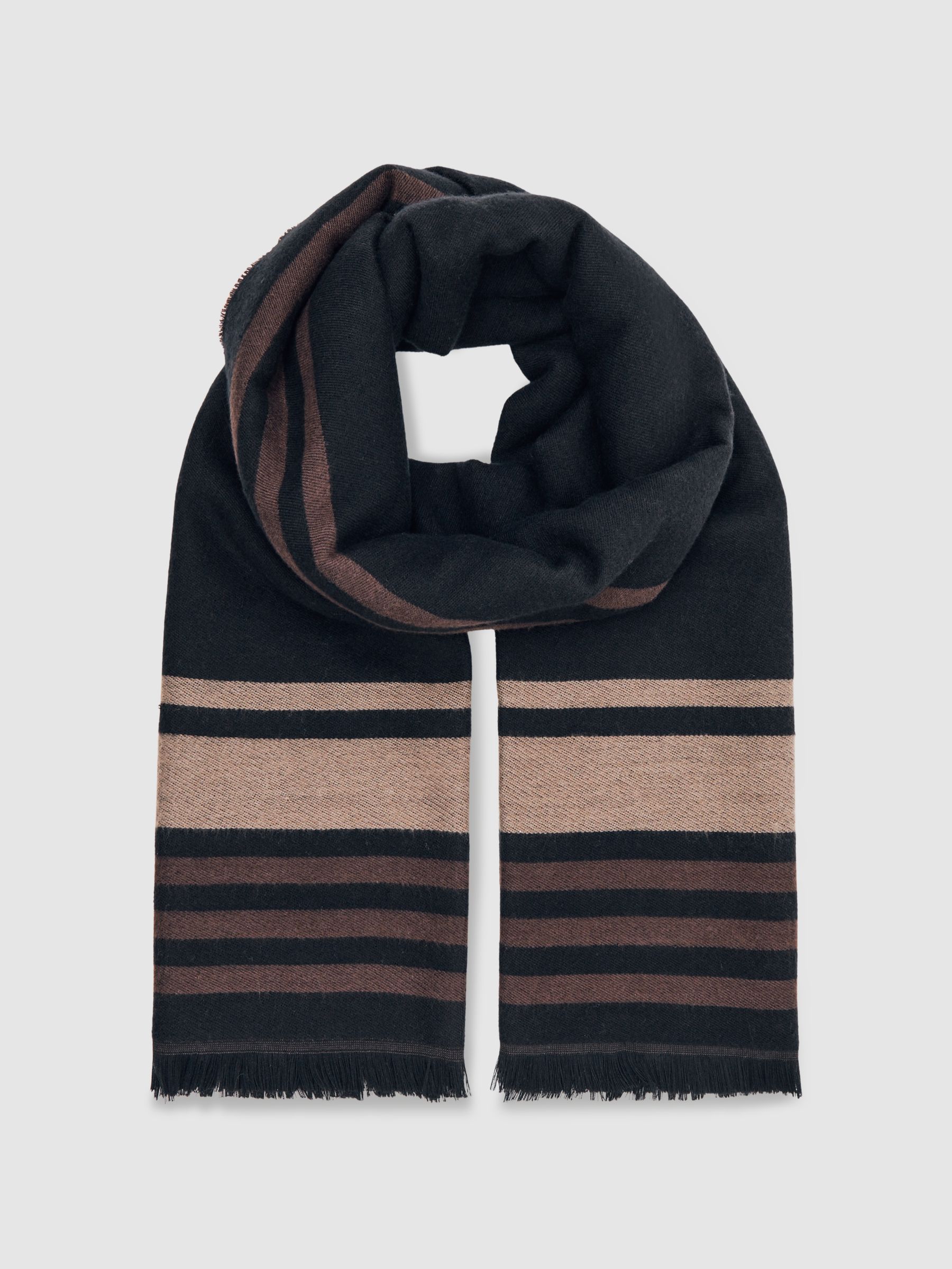 Border Stripe Fringed Scarf in Navy - Image 3 of 6