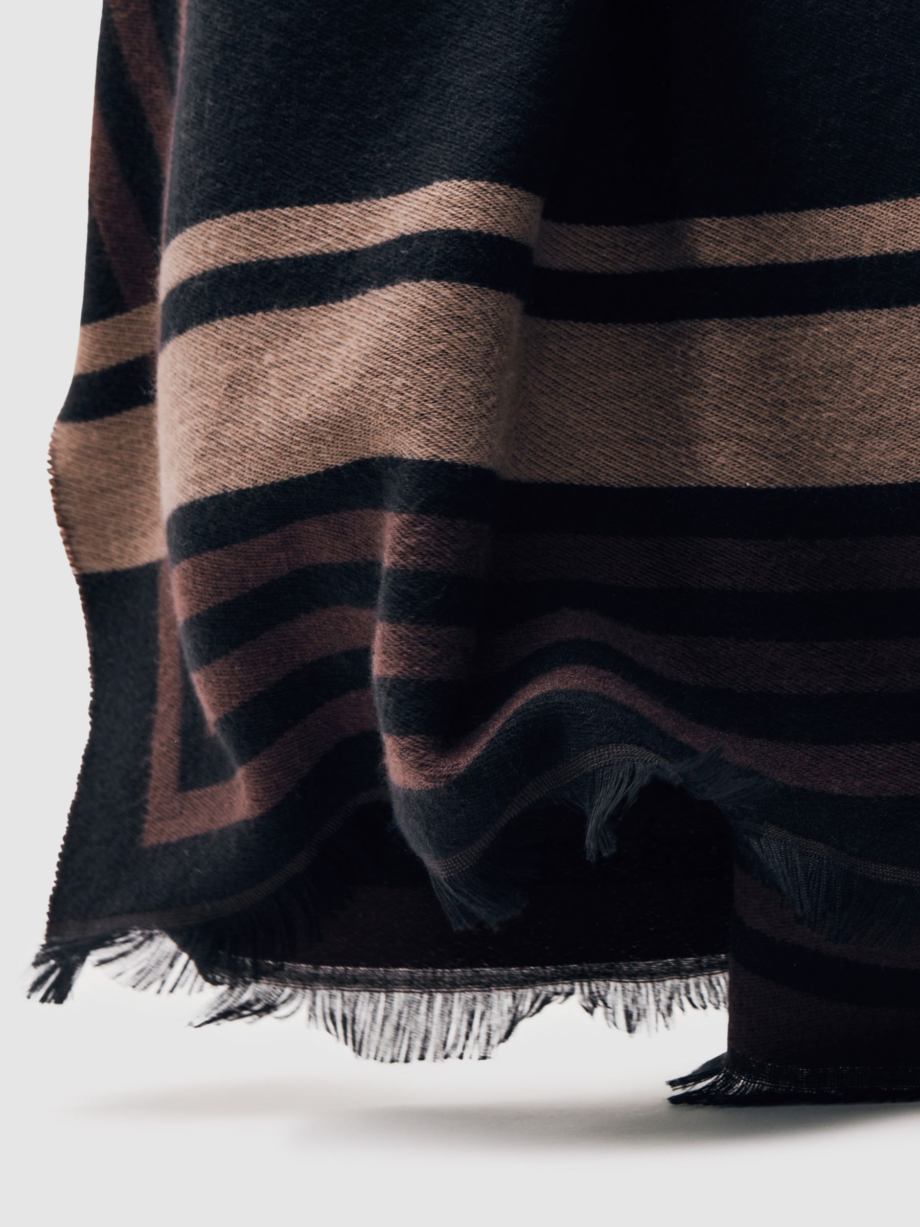 Border Stripe Fringed Scarf in Navy - Image 6 of 6