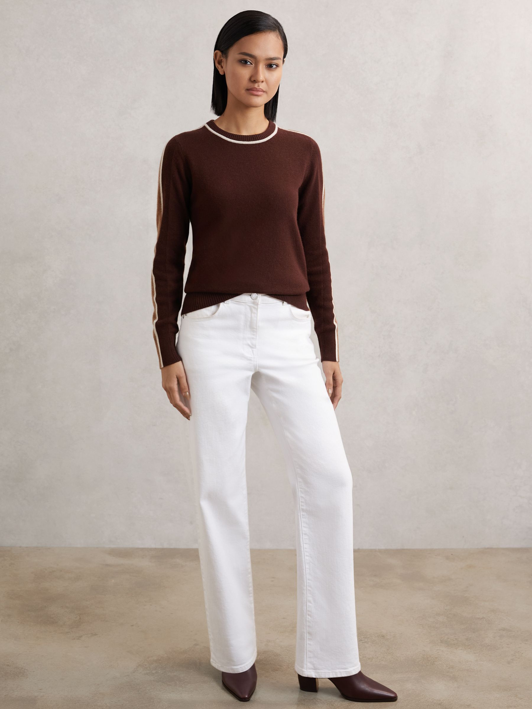 Wool-Blend Colour-Block Jumper With Cashmere in Burgundy/Tan - Image 4 of 7