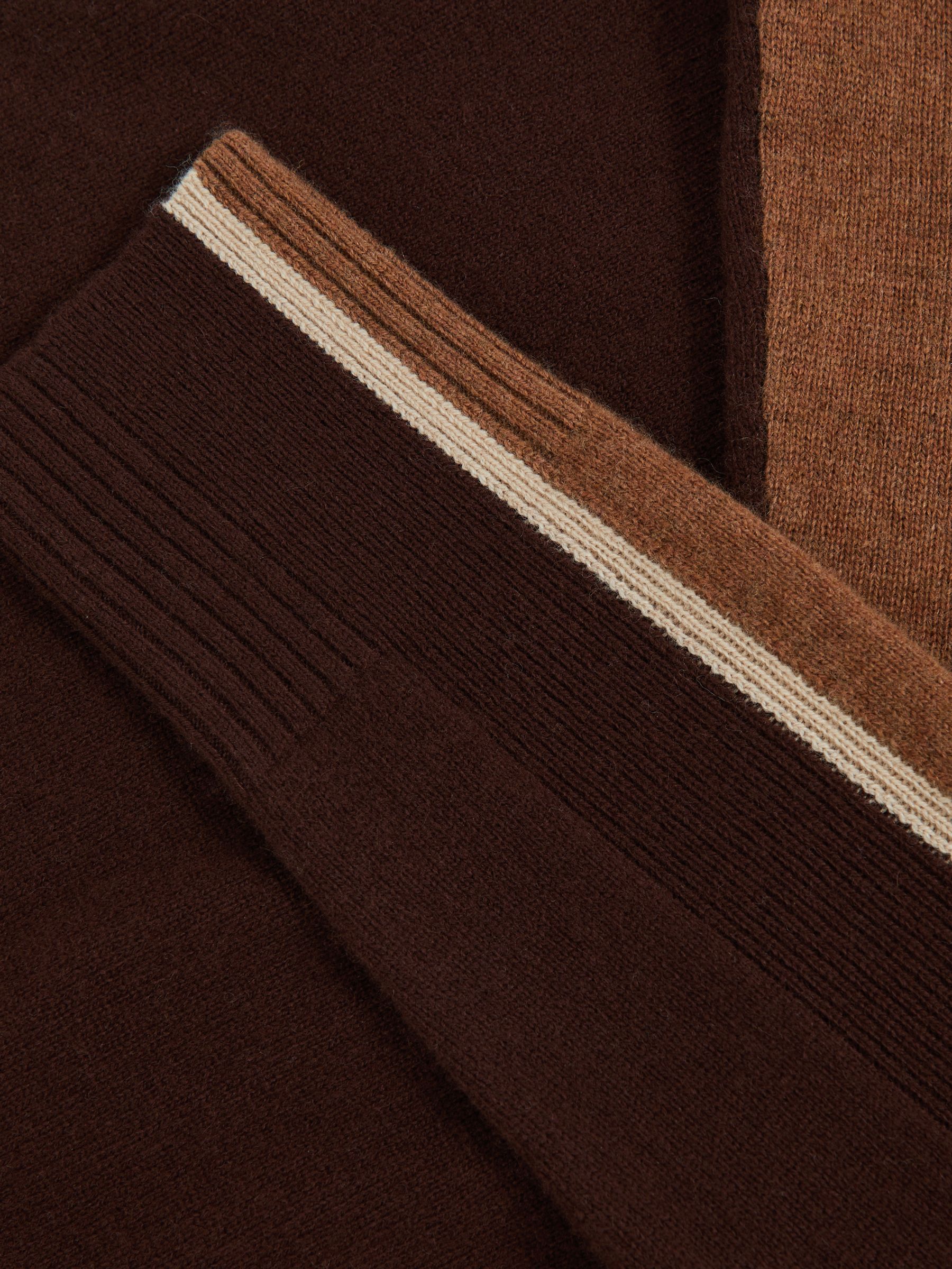 Wool-Blend Colour-Block Jumper With Cashmere in Burgundy/Tan - Image 8 of 8