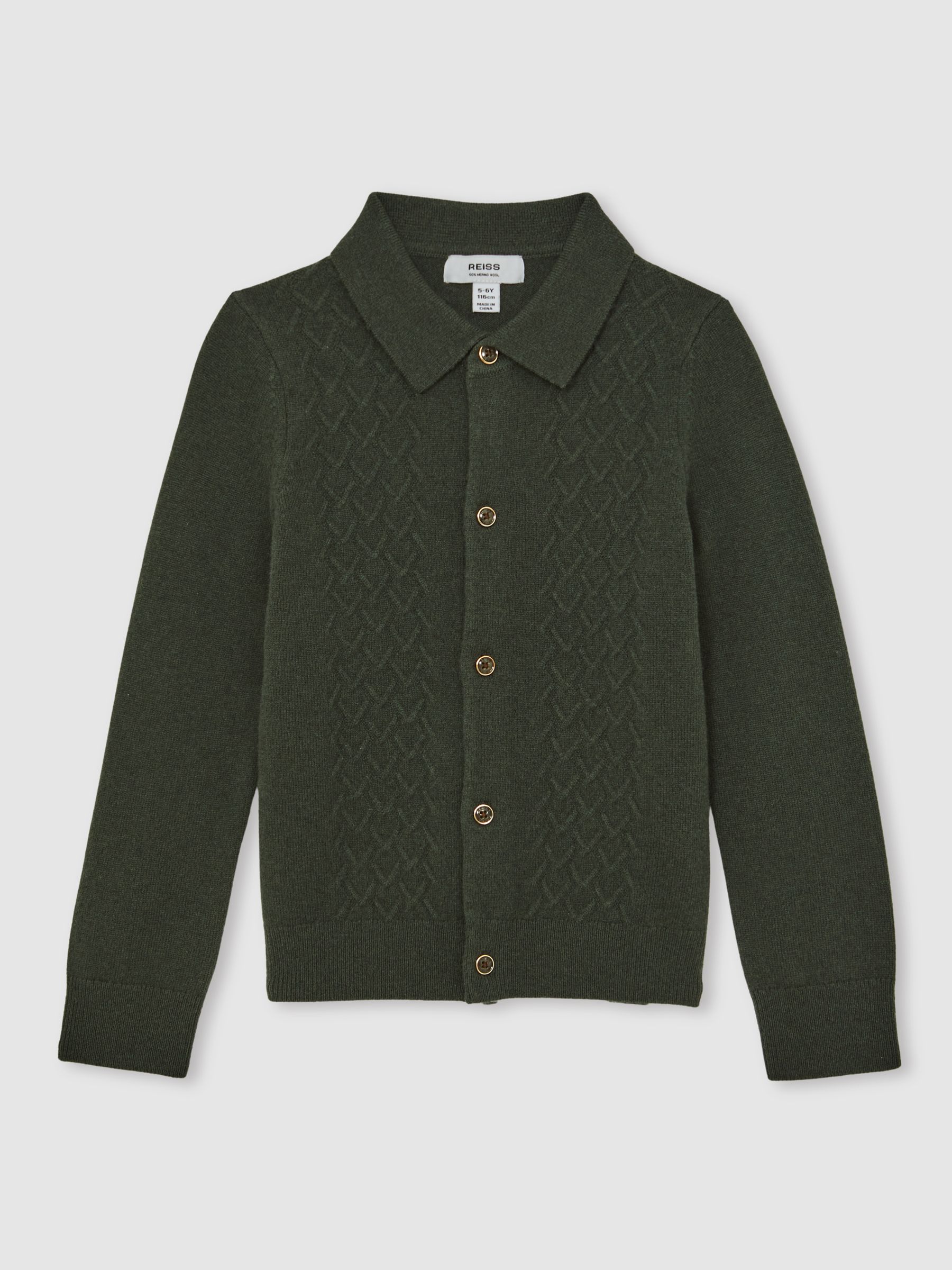 13-14 yrs Wool V-Stitch Button-Through Cardigan in Forest Green - Image 1 of 4