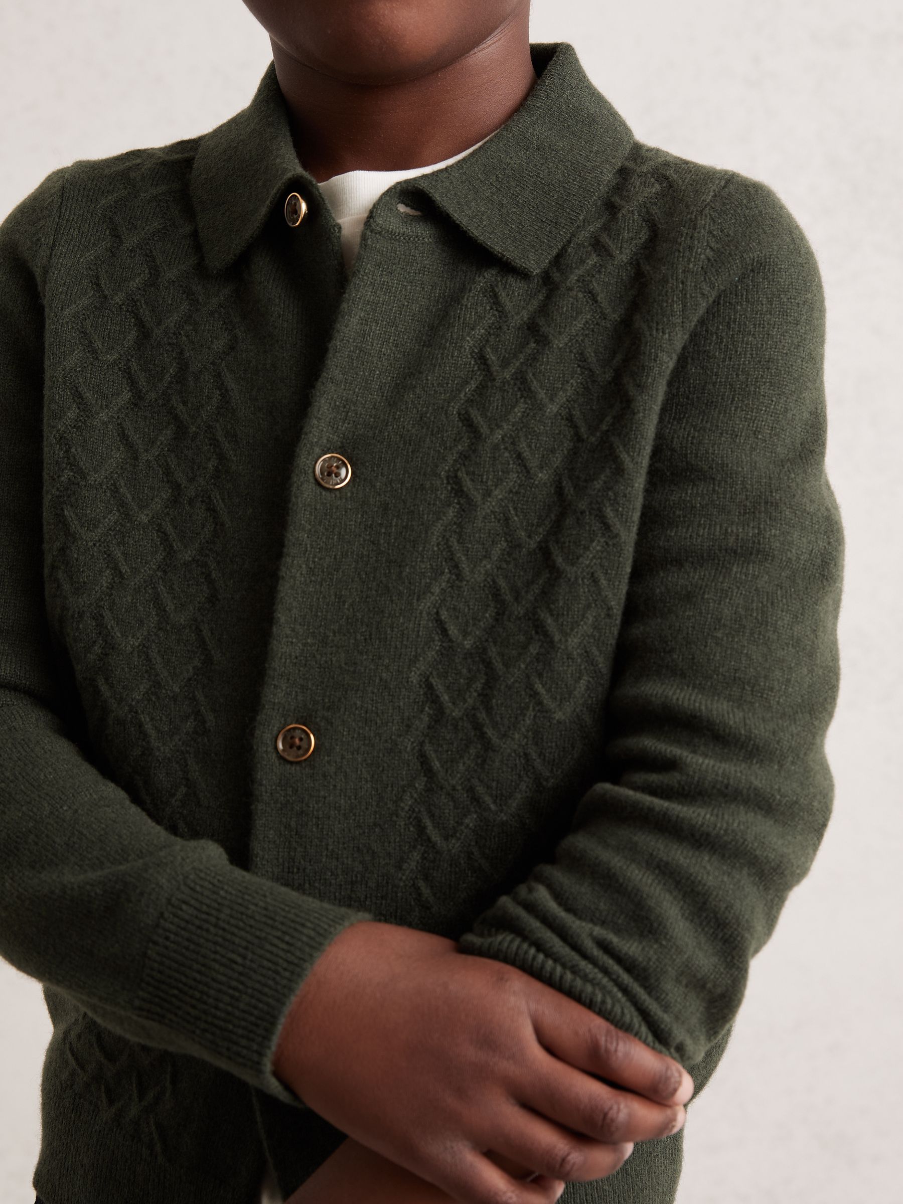 13-14 yrs Wool V-Stitch Button-Through Cardigan in Forest Green - Image 3 of 4