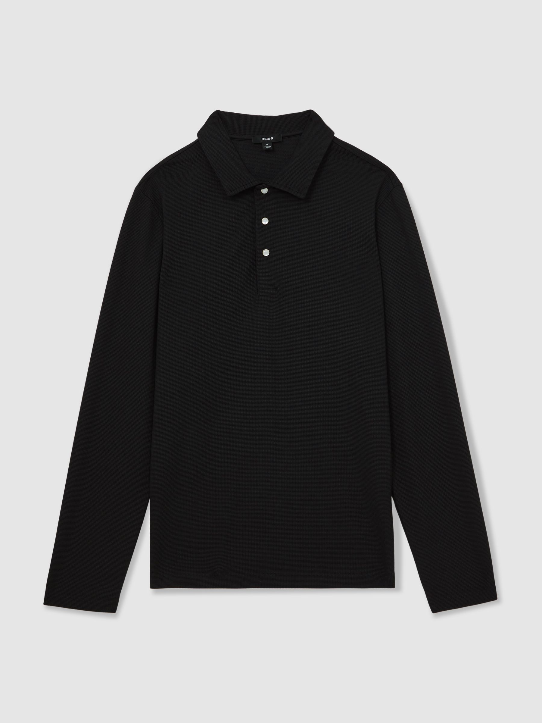 Textured Press-Stud Polo Shirt in Black - Image 2 of 6