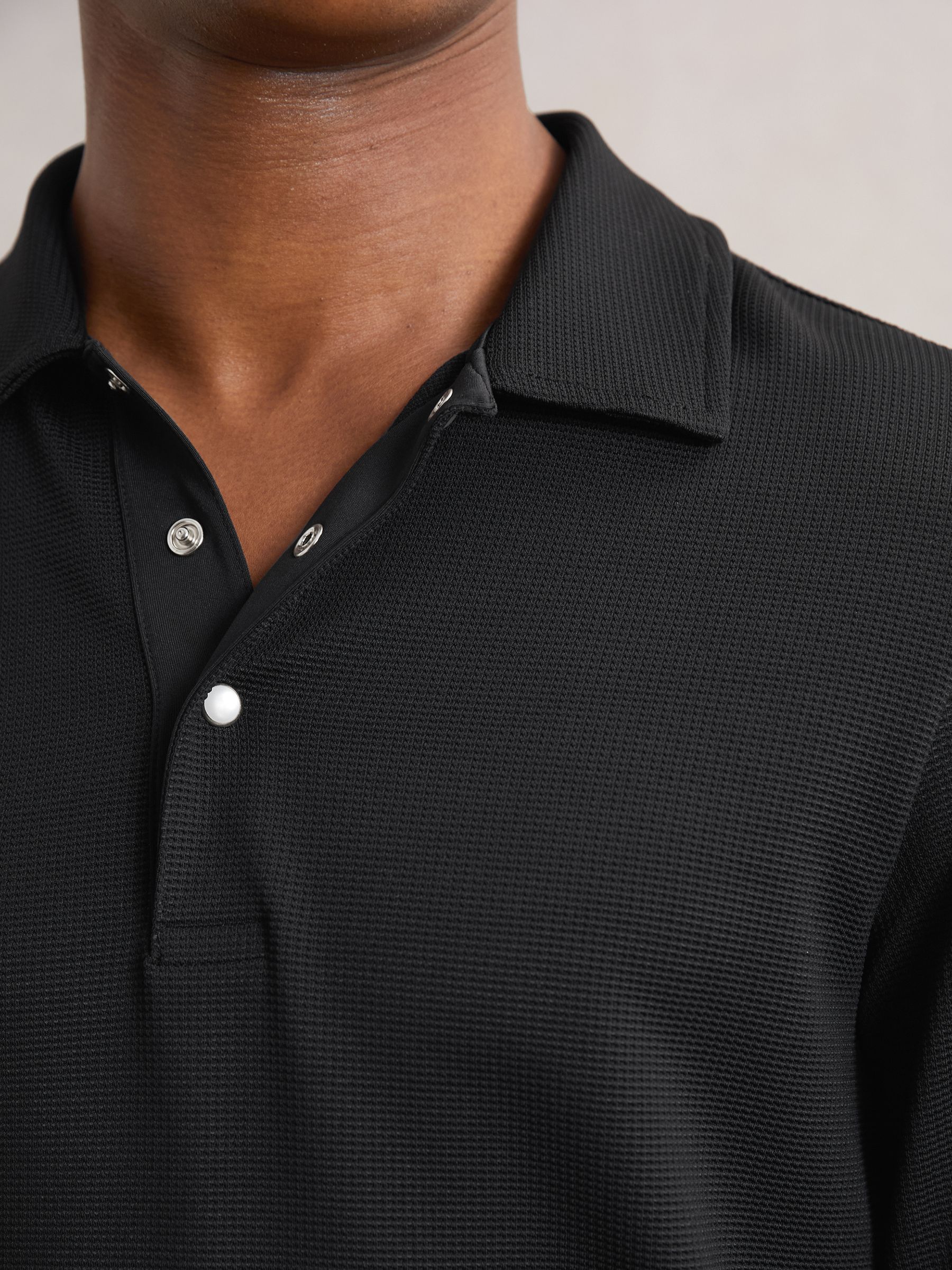 Textured Press-Stud Polo Shirt in Black - Image 4 of 6