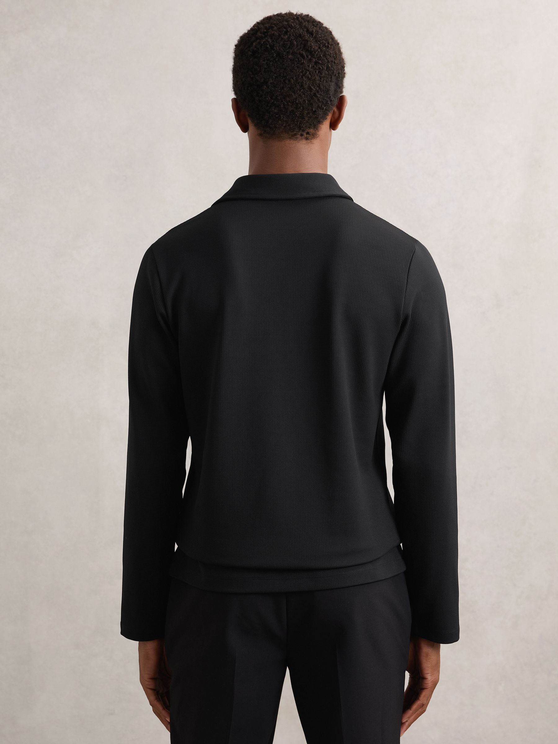 Textured Press-Stud Polo Shirt in Black - image 4