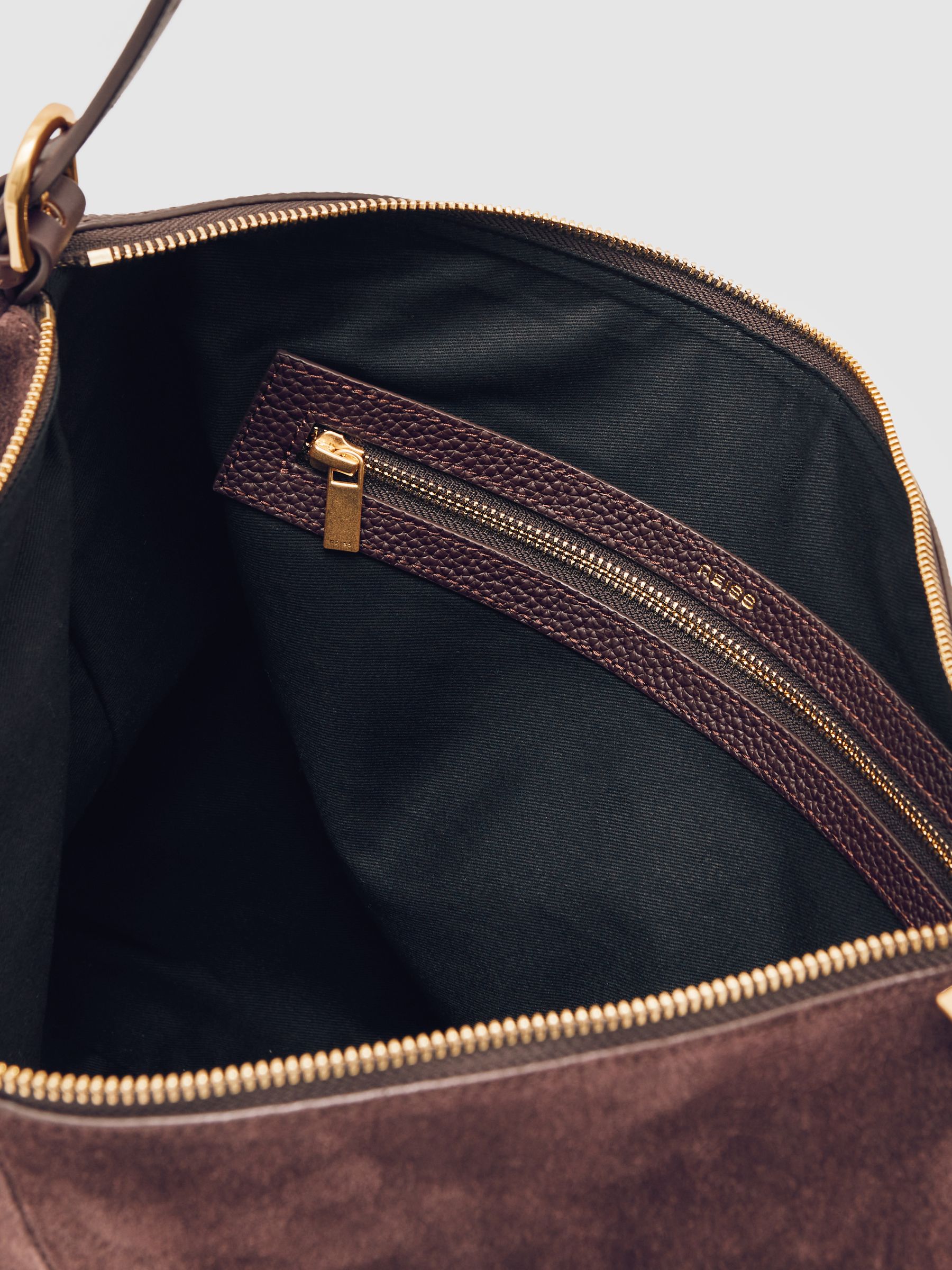 Grained Leather and Suede Tote Bag in Burgundy - image 4