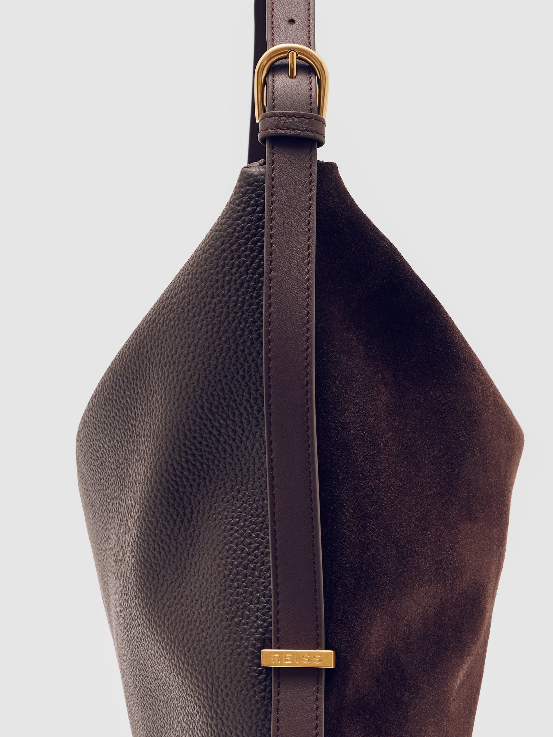 Grained Leather and Suede Tote Bag in Burgundy - image 2