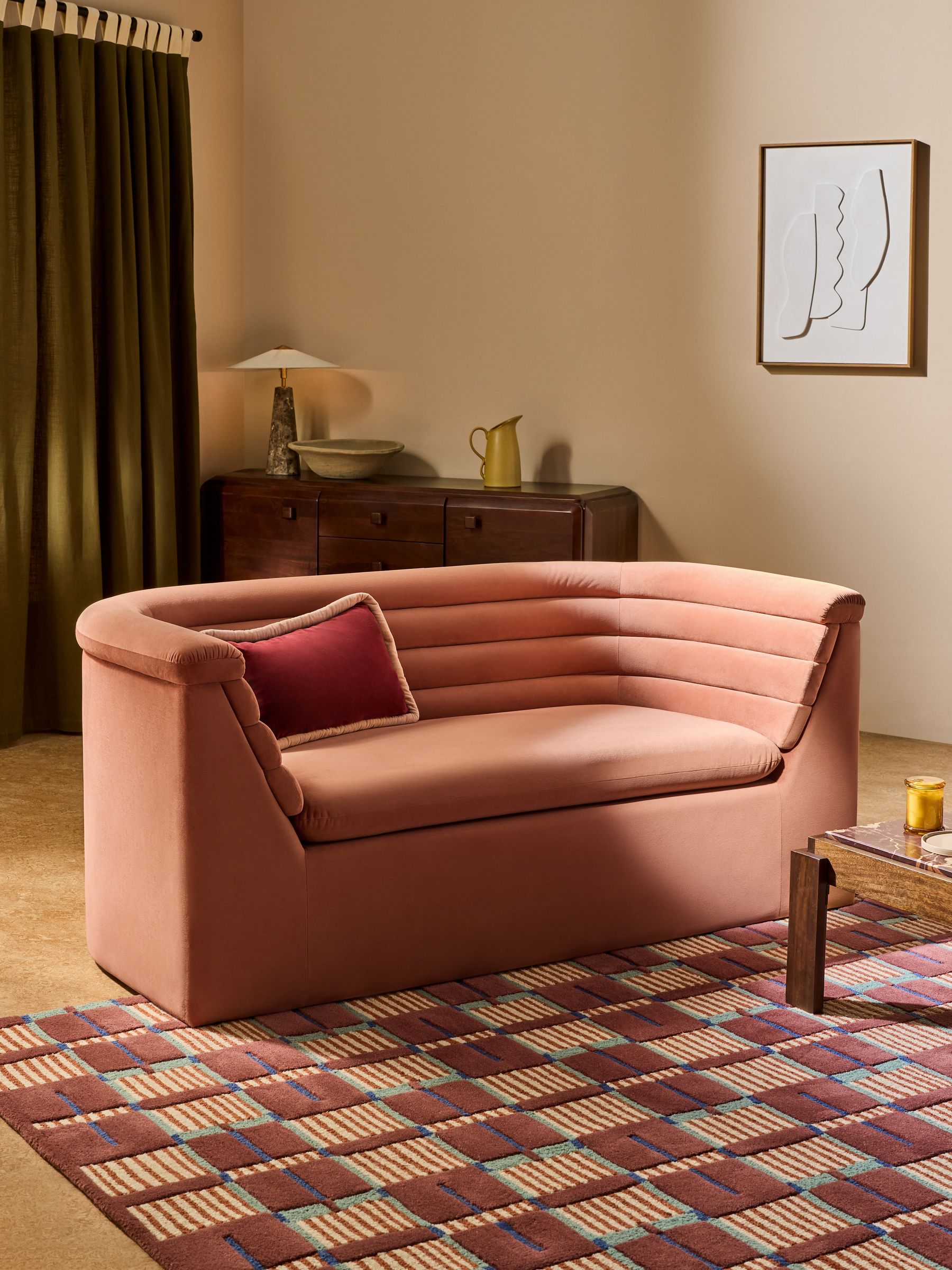 Fawn Truffle Natural Velvet Lineari 2 Seater Sofa - Image 1 of 5