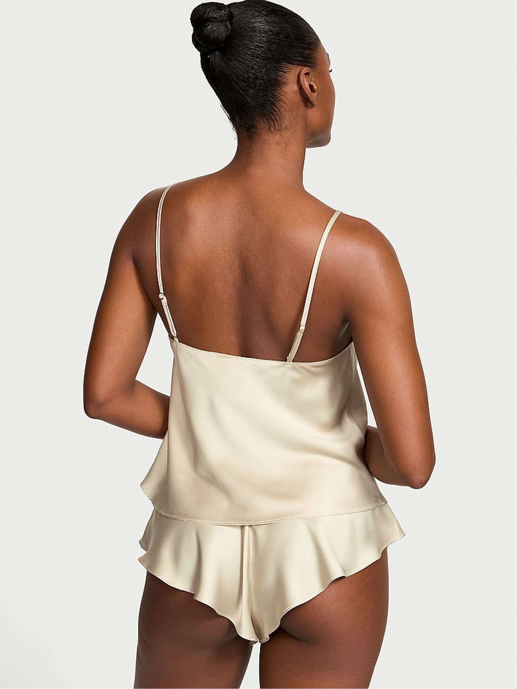 Cream Satin Lace Trim Cami Set - Image 2 of 4