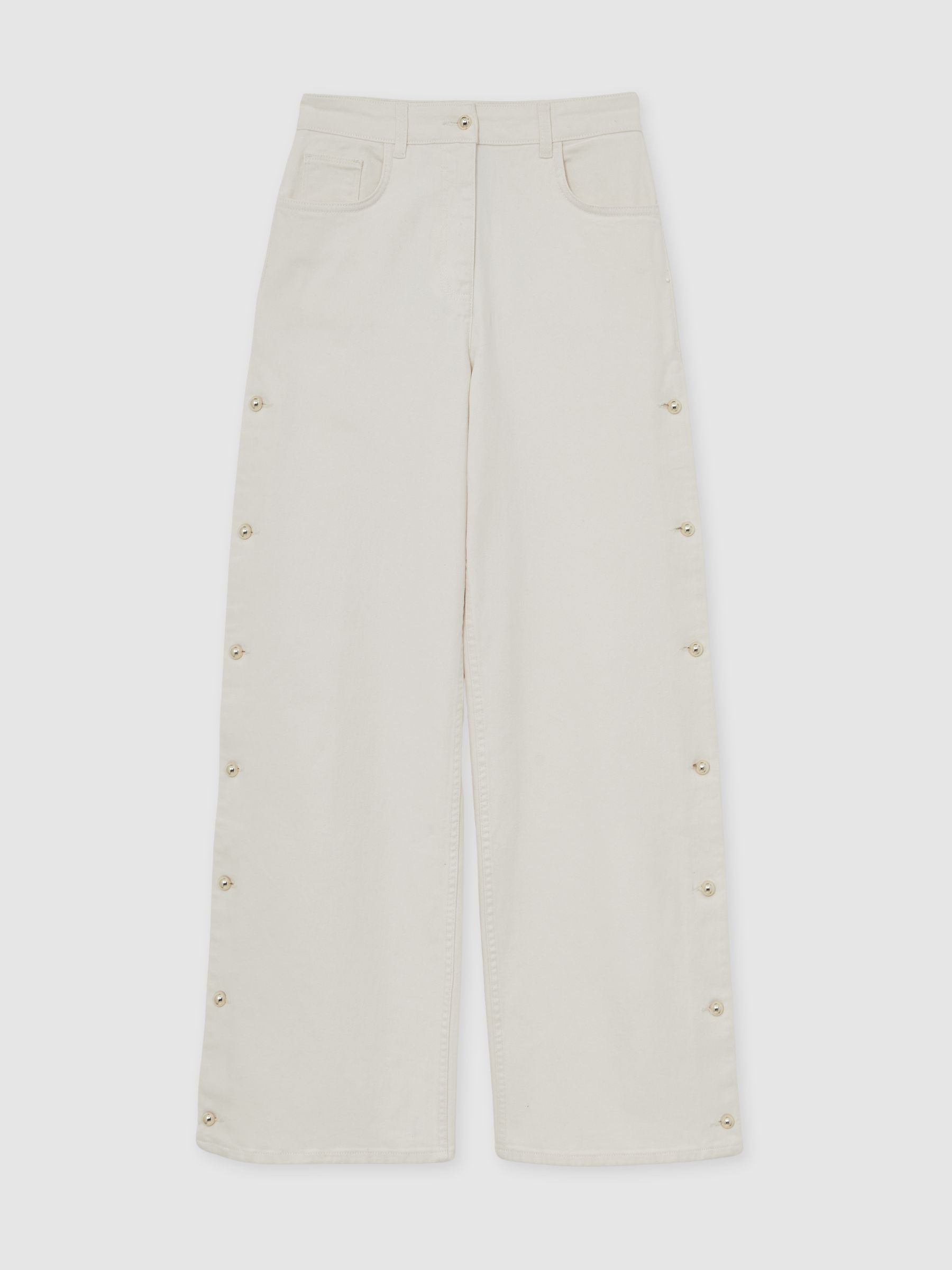 Side Button Wide Leg Jeans in Cream - Image 2 of 6