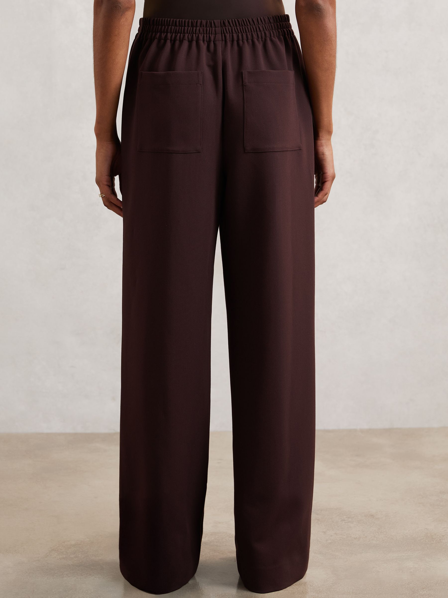 Petite Wide Leg Elasticated Waist Trousers in Burgundy - Image 4 of 6