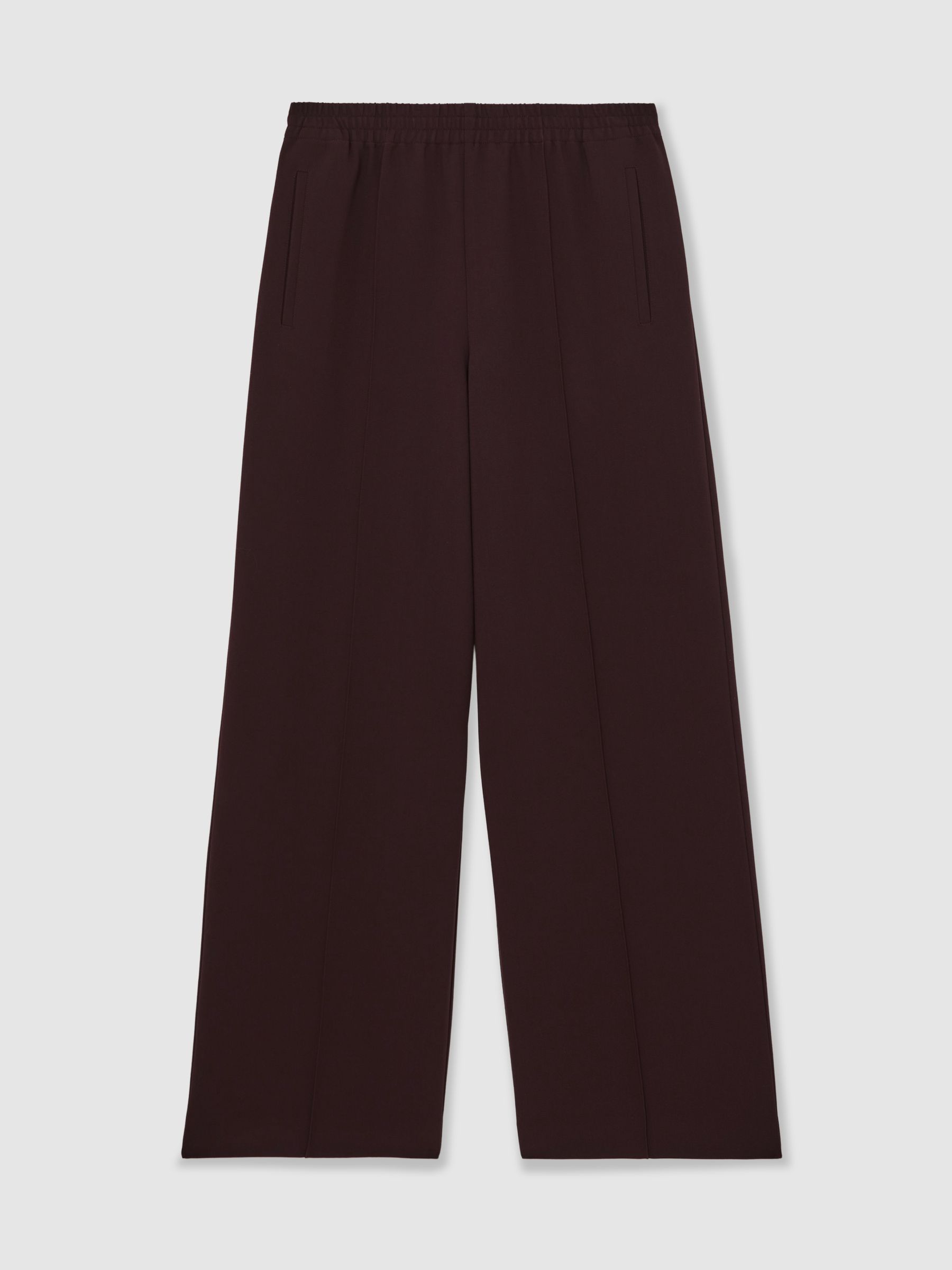 Wide Leg Elasticated Waist Trousers in Burgundy - Image 2 of 5