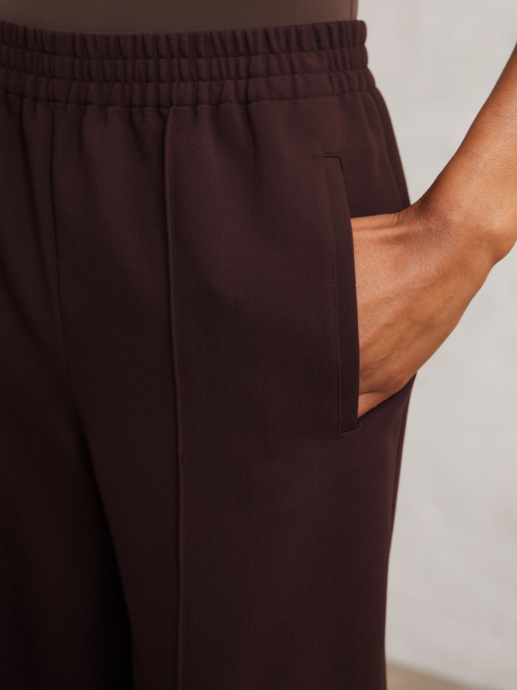 Wide Leg Elasticated Waist Trousers in Burgundy - Image 3 of 5