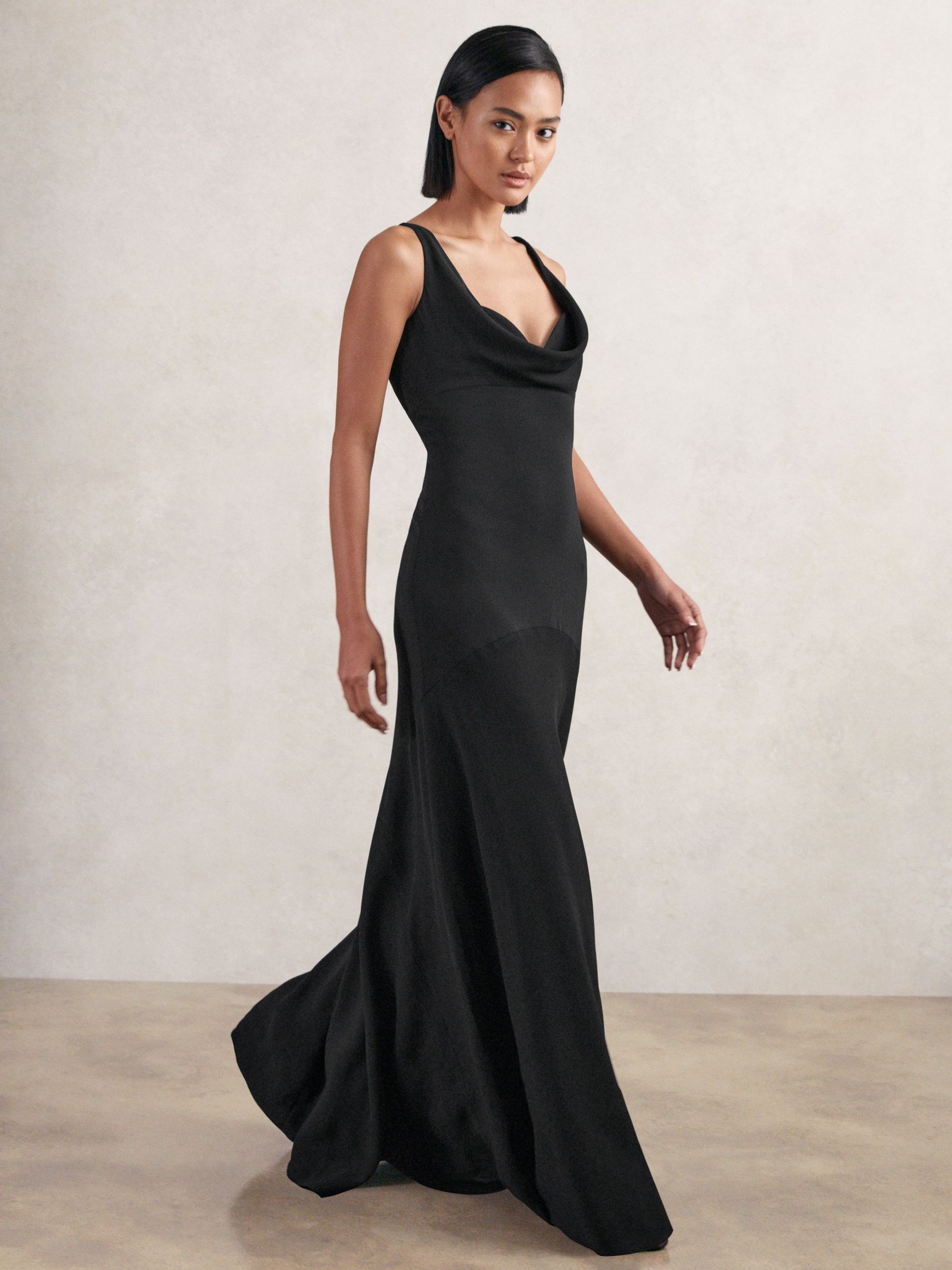 Cowl-Neck Sleeveless Maxi Dress in Black - Image 1 of 7 Cowl-Neck Sleeveless Maxi Dress in Black - Image 1 of 7