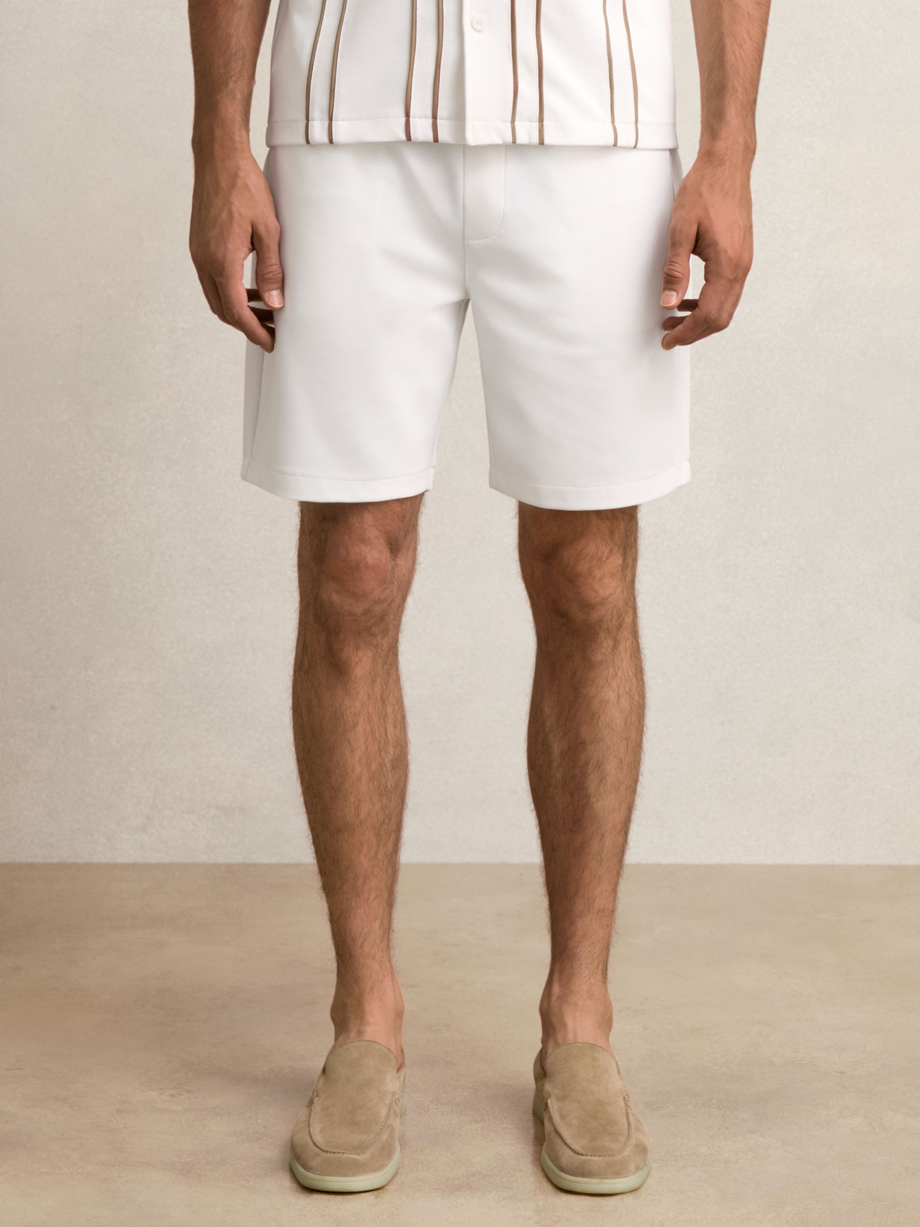 Textured Drawstring Shorts in White - Image 3 of 6