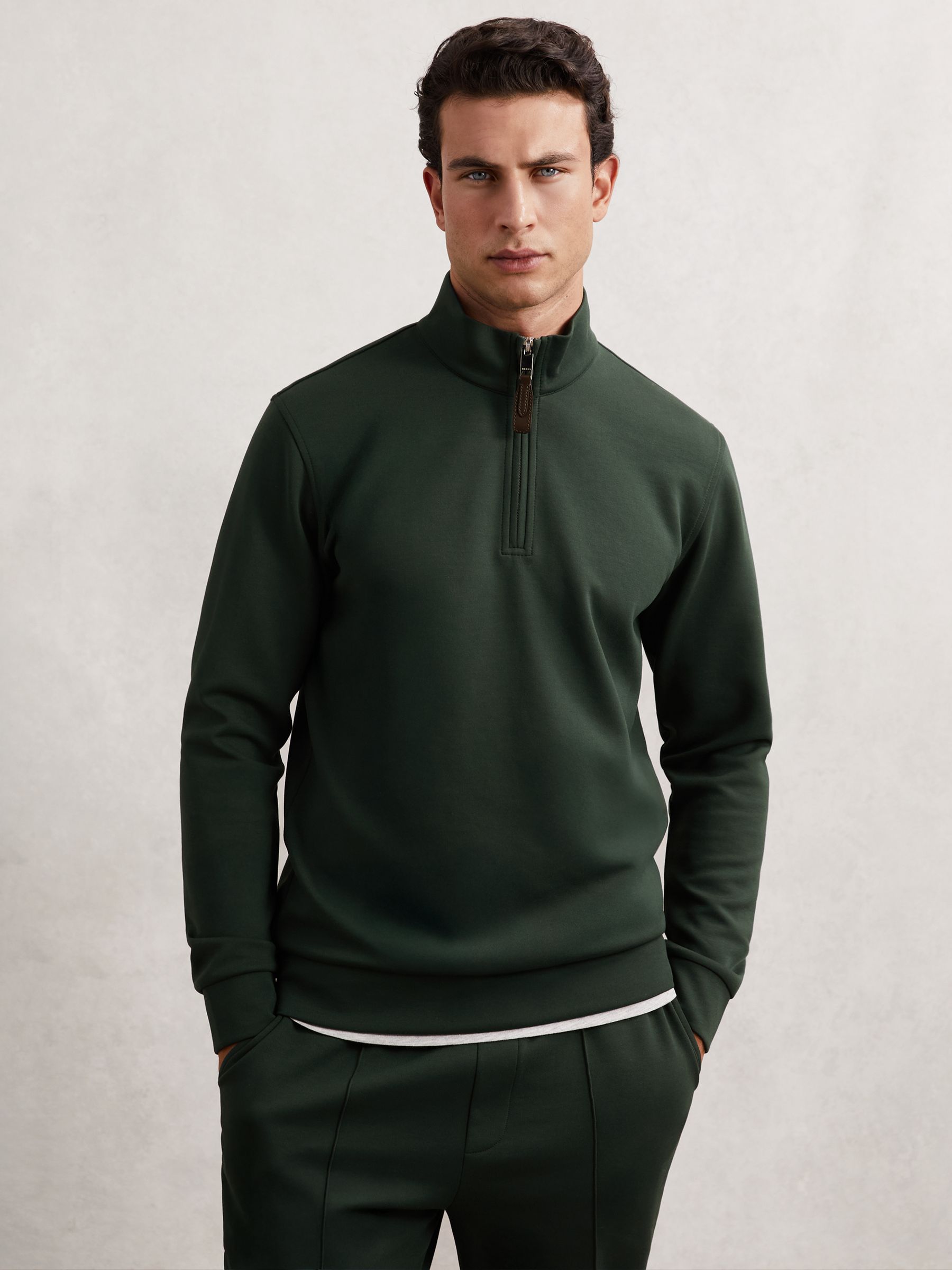 Interlock Zip Through Overshirt in Dark Sage Green - Image 1 of 7 Interlock Zip Through Overshirt in Dark Sage Green - Image 1 of 7