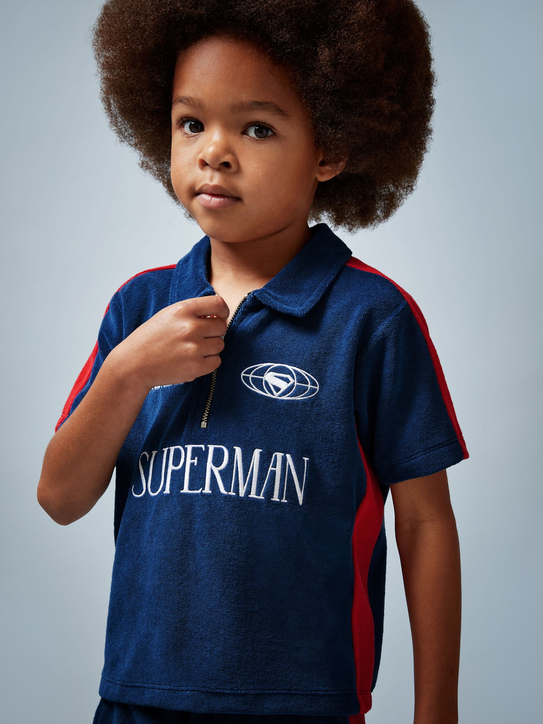 9-13 yrs Superman | Reiss Towelling Polo Shirt in Blue/Red - Image 3 of 4