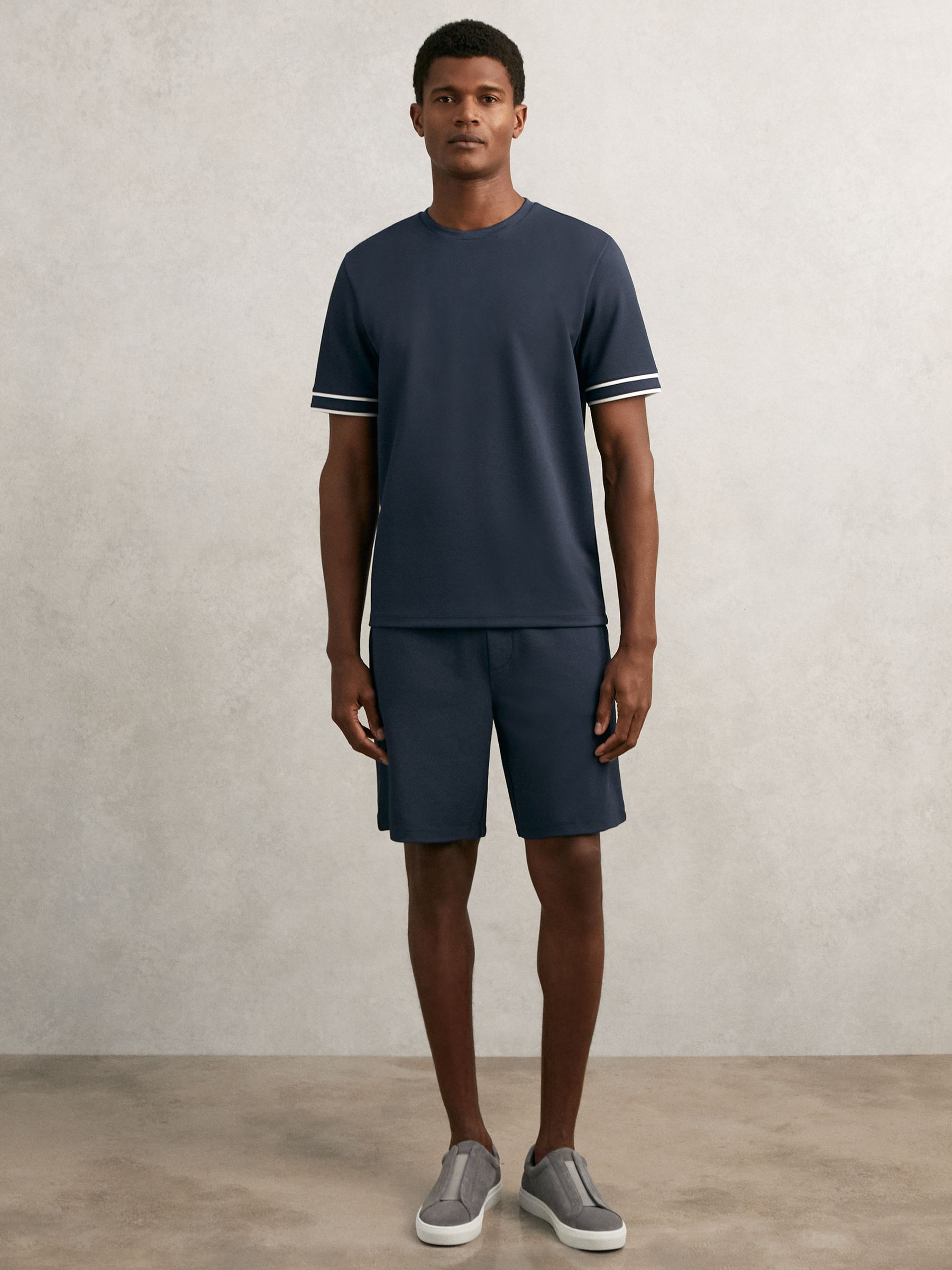 Textured Drawstring Shorts in Navy - Image 1 of 6 Textured Drawstring Shorts in Navy - Image 1 of 6