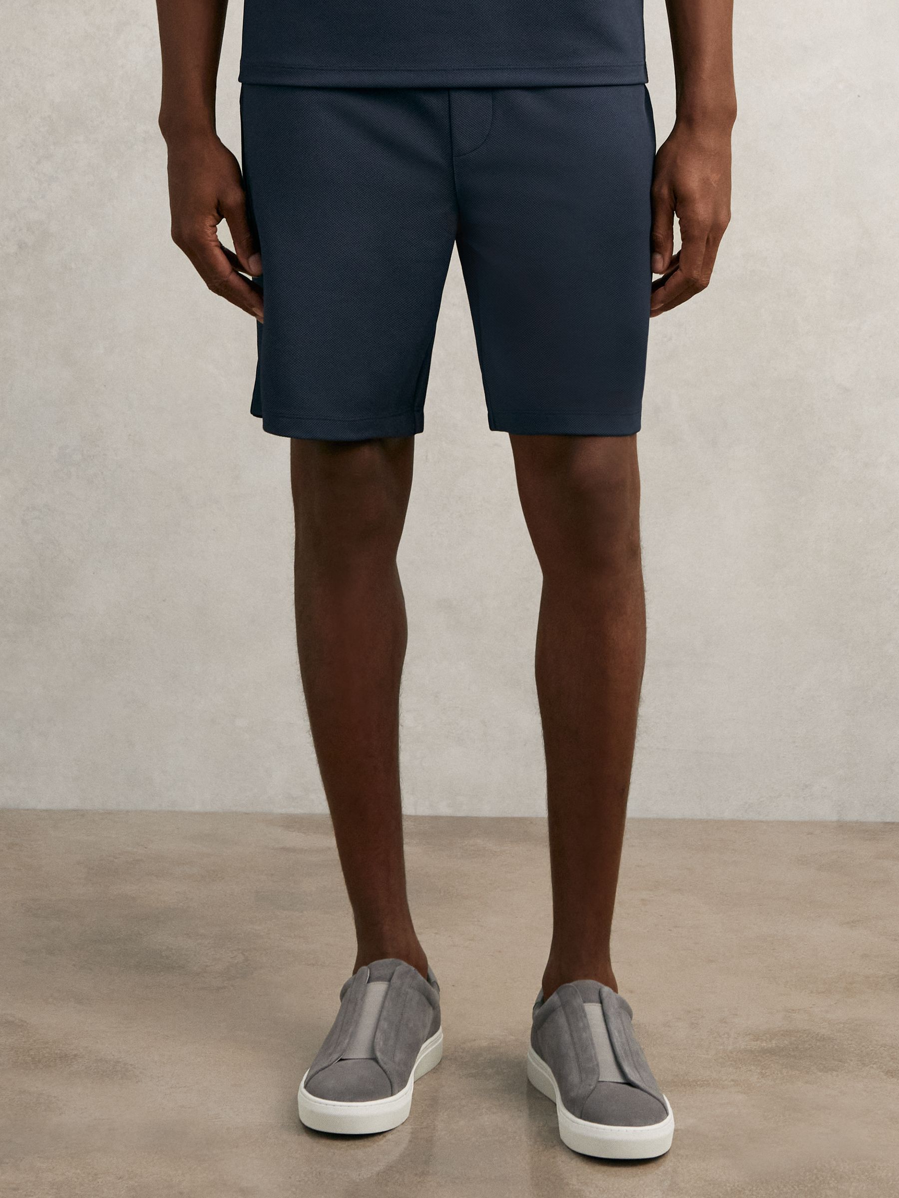 Textured Drawstring Shorts in Navy - Image 4 of 6