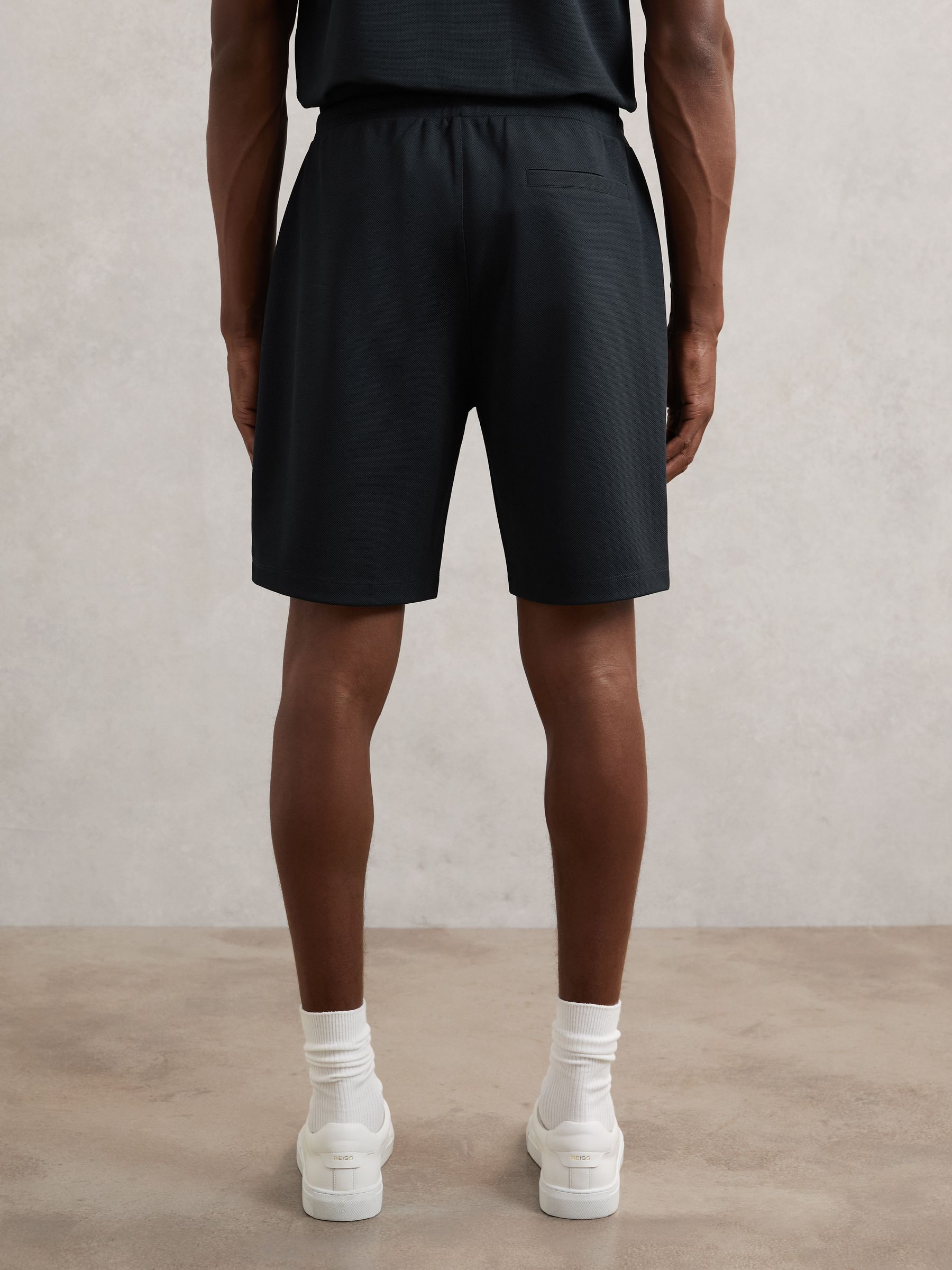 Textured Drawstring Shorts in Navy - image 5