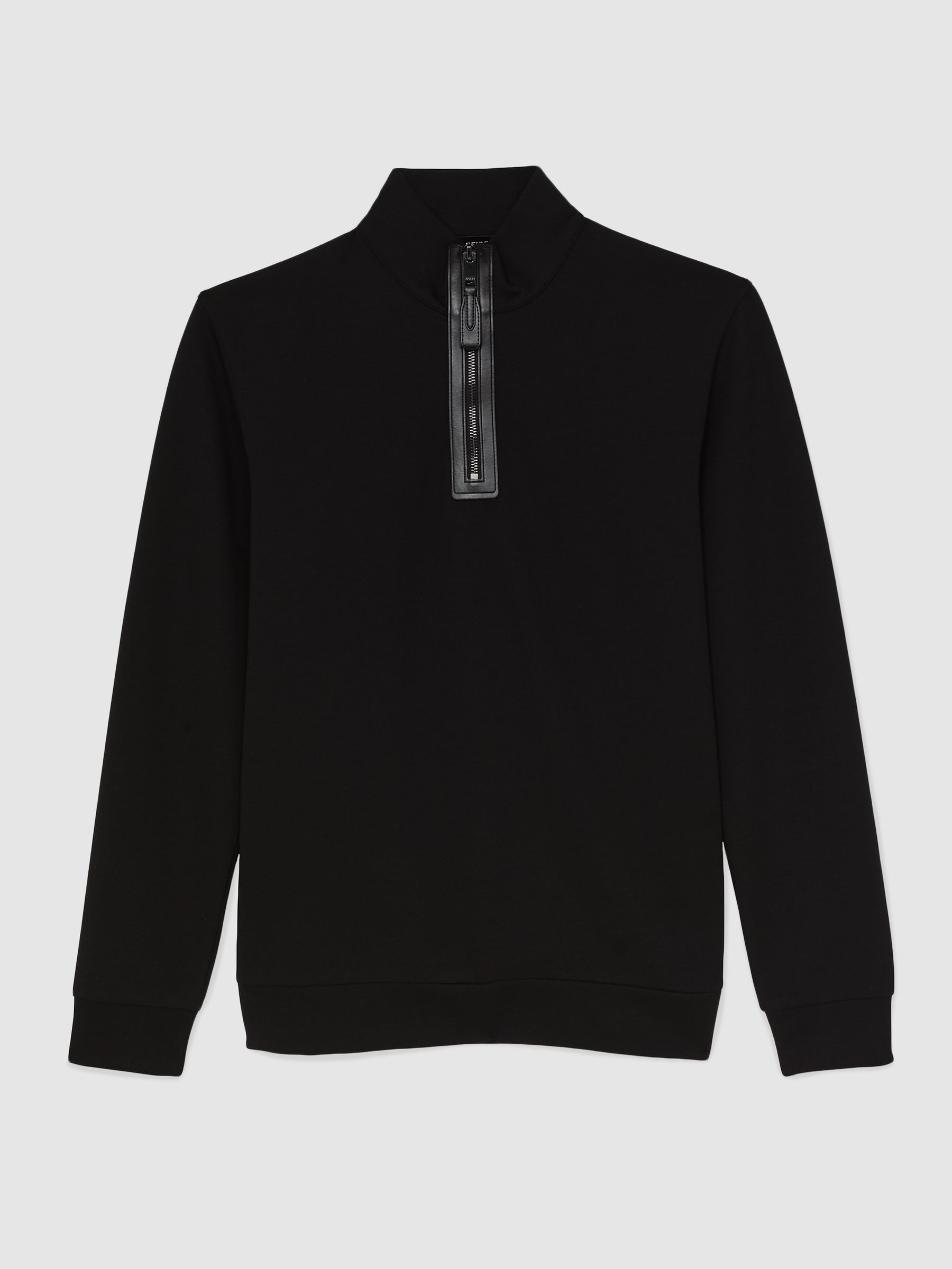 Leather-Placket Interlock Sweatshirt in Black - Image 2 of 6