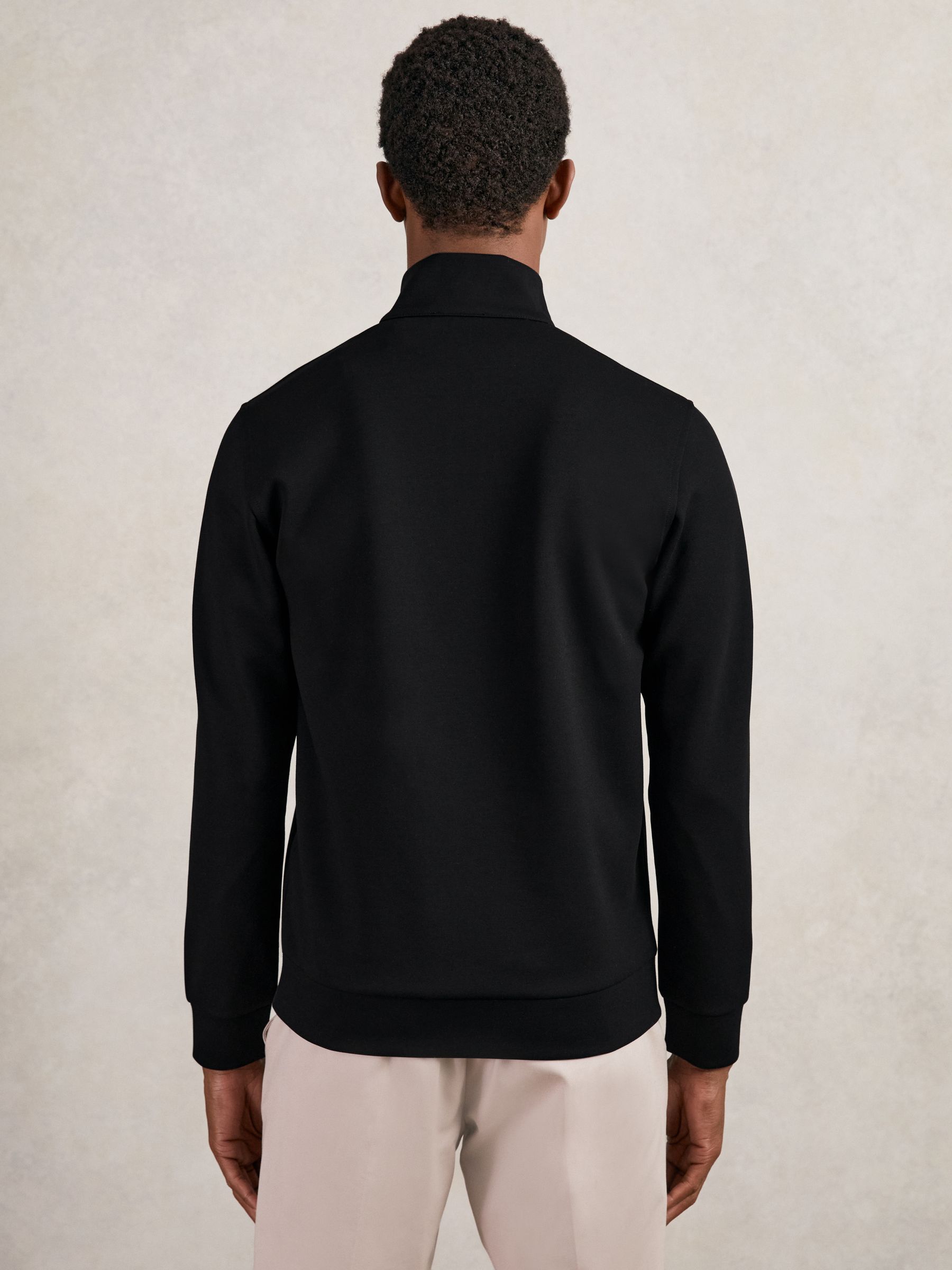 Leather-Placket Interlock Sweatshirt in Black - Image 5 of 6