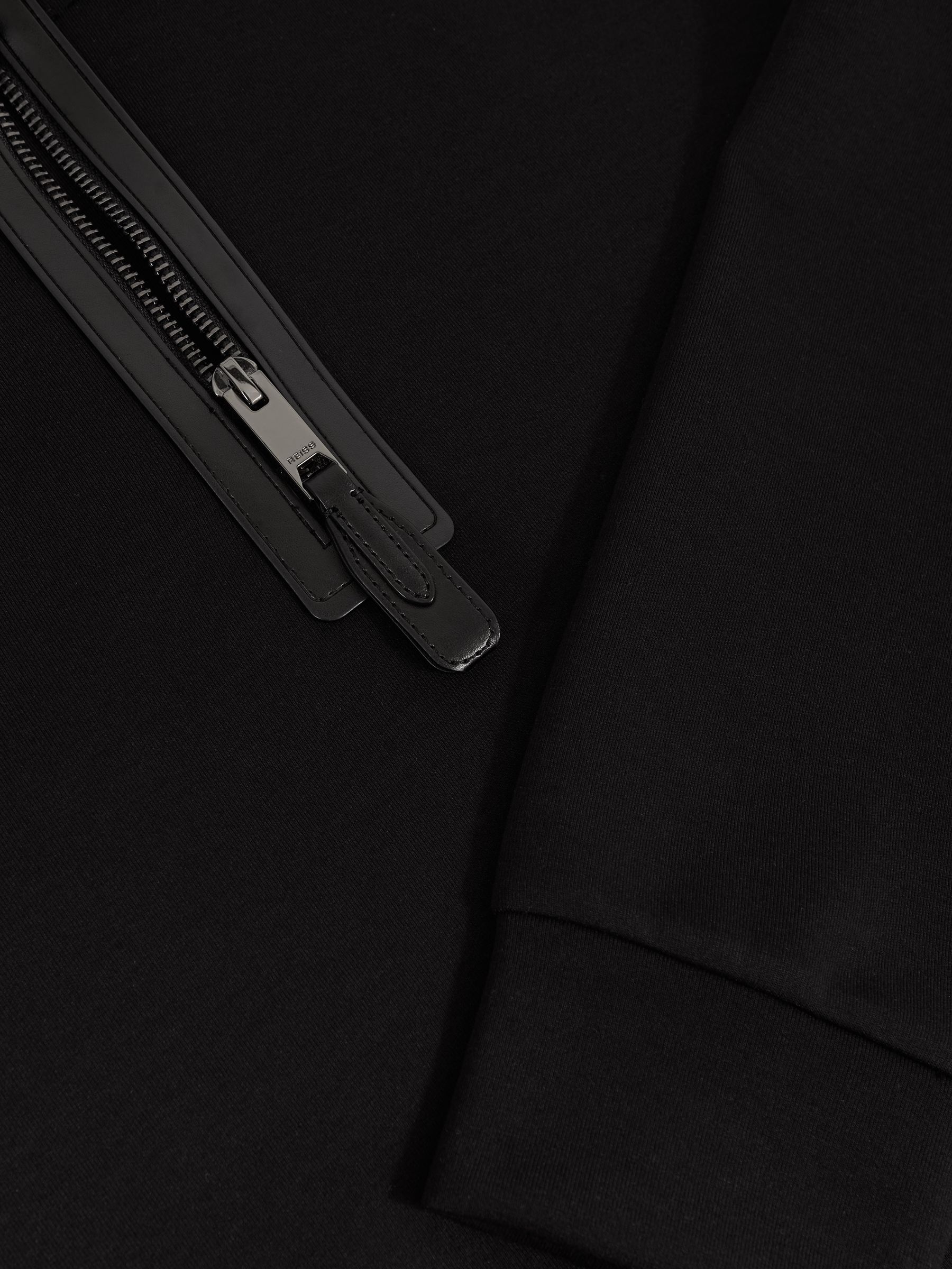 Leather-Placket Interlock Sweatshirt in Black - Image 6 of 6