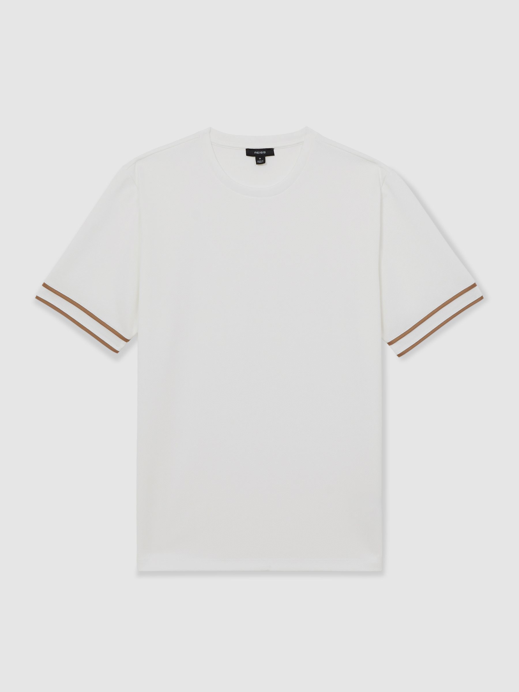 Textured Crew-Neck Tipped T-Shirt in White - Image 2 of 6