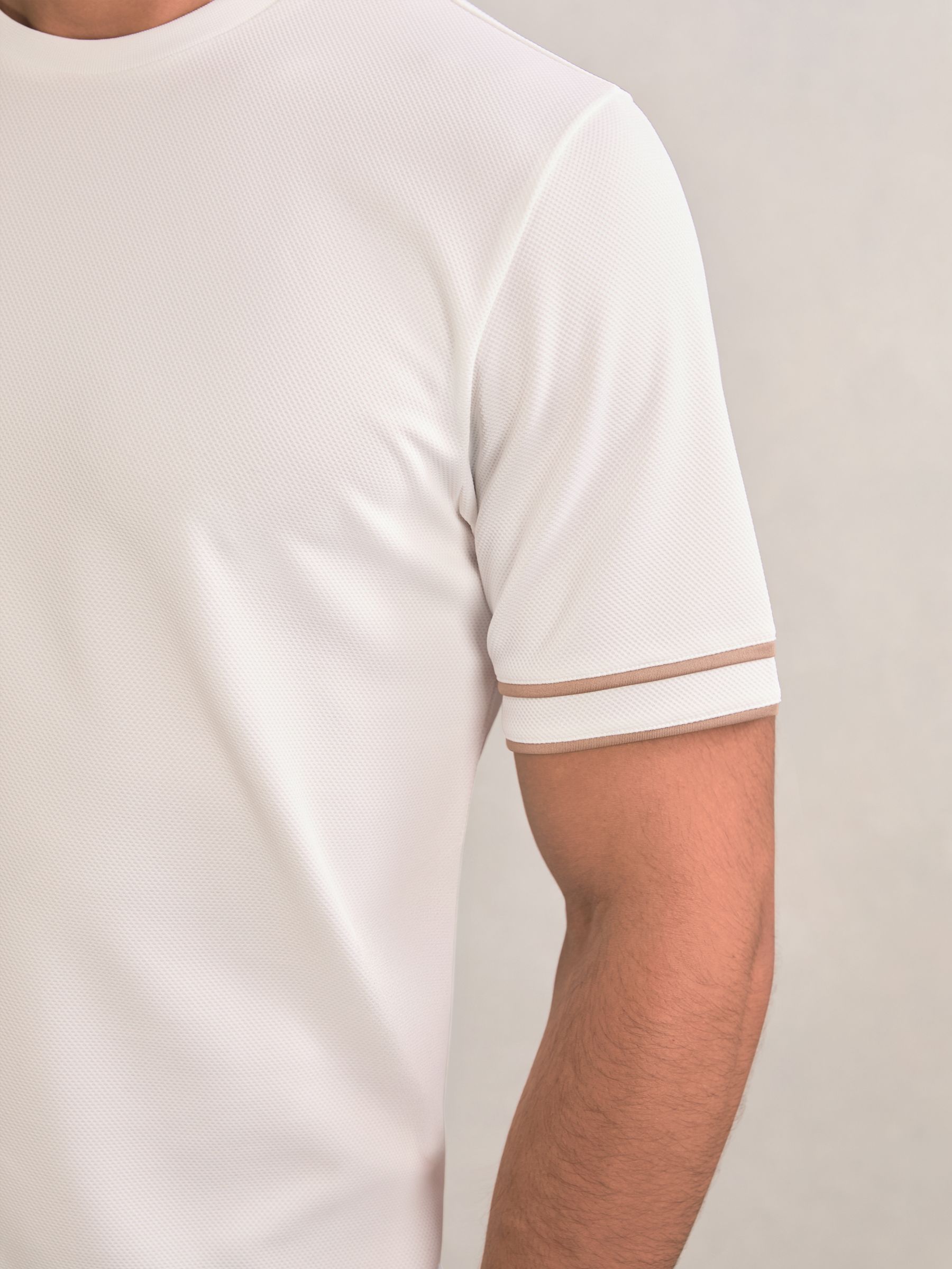 Textured Crew-Neck Tipped T-Shirt in White - Image 4 of 6