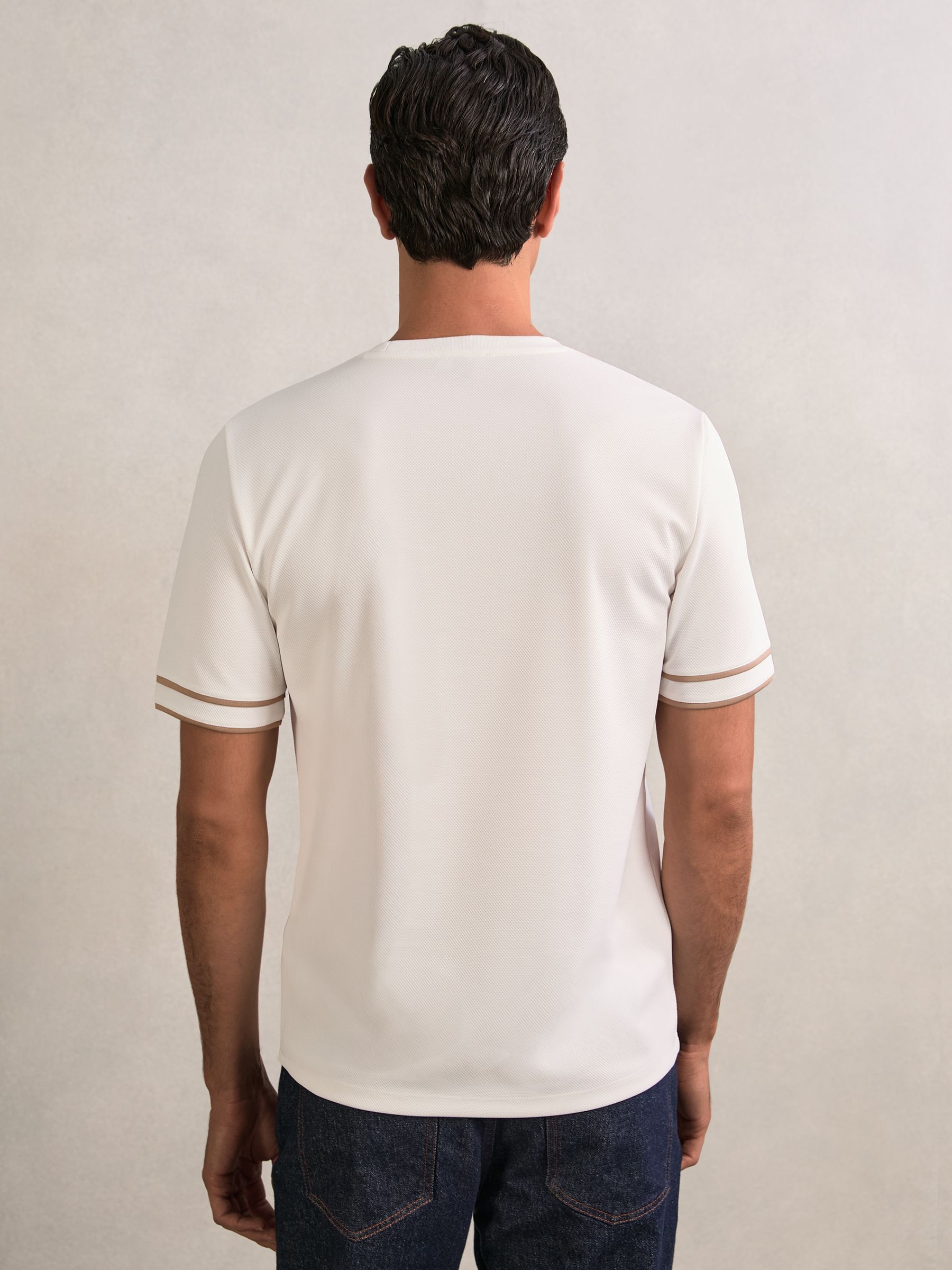 Textured Crew-Neck Tipped T-Shirt in White - Image 5 of 6