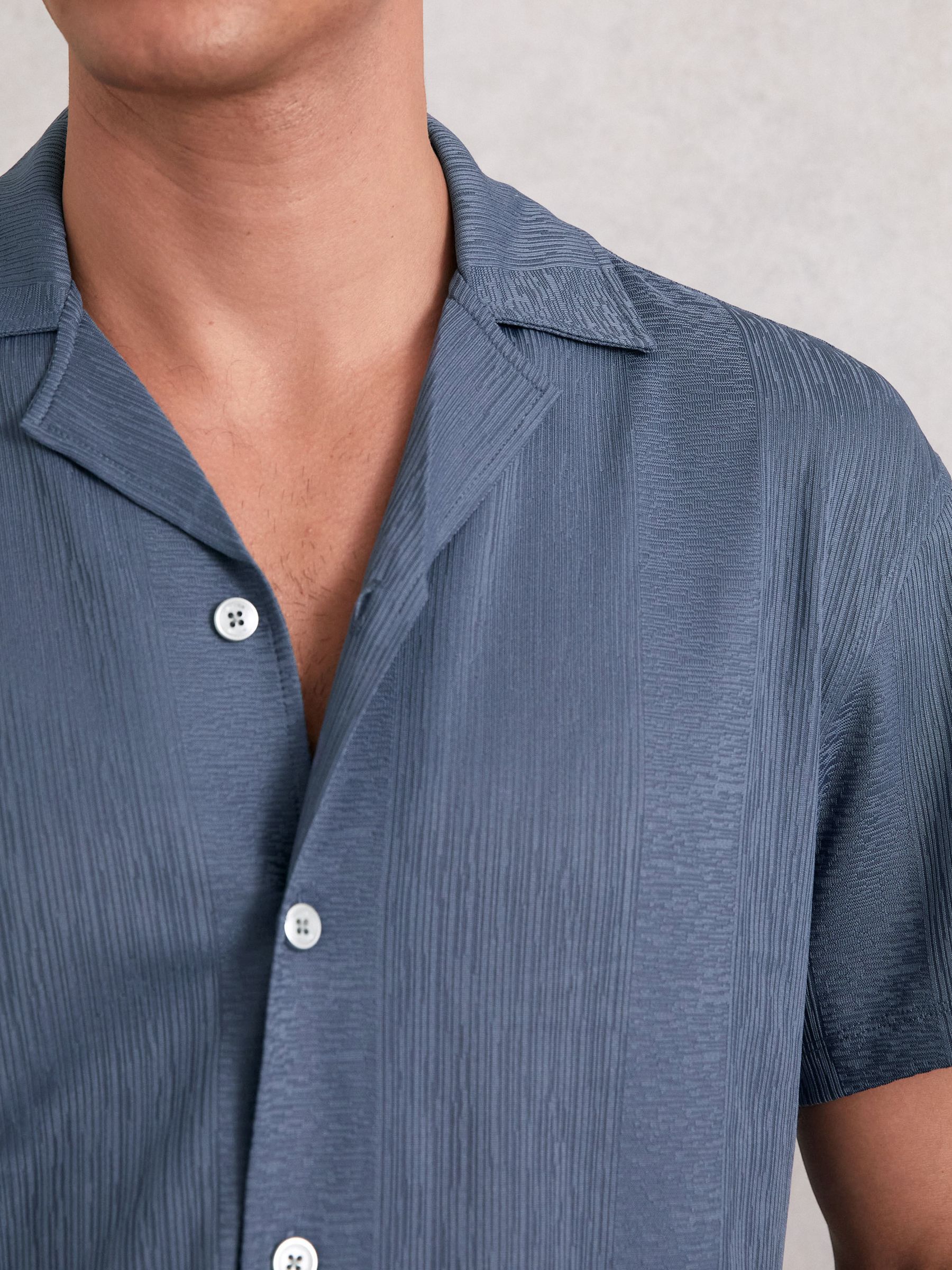 Jacquard-Stripe Cuban-Collar Shirt in Airforce Blue - Image 2 of 5