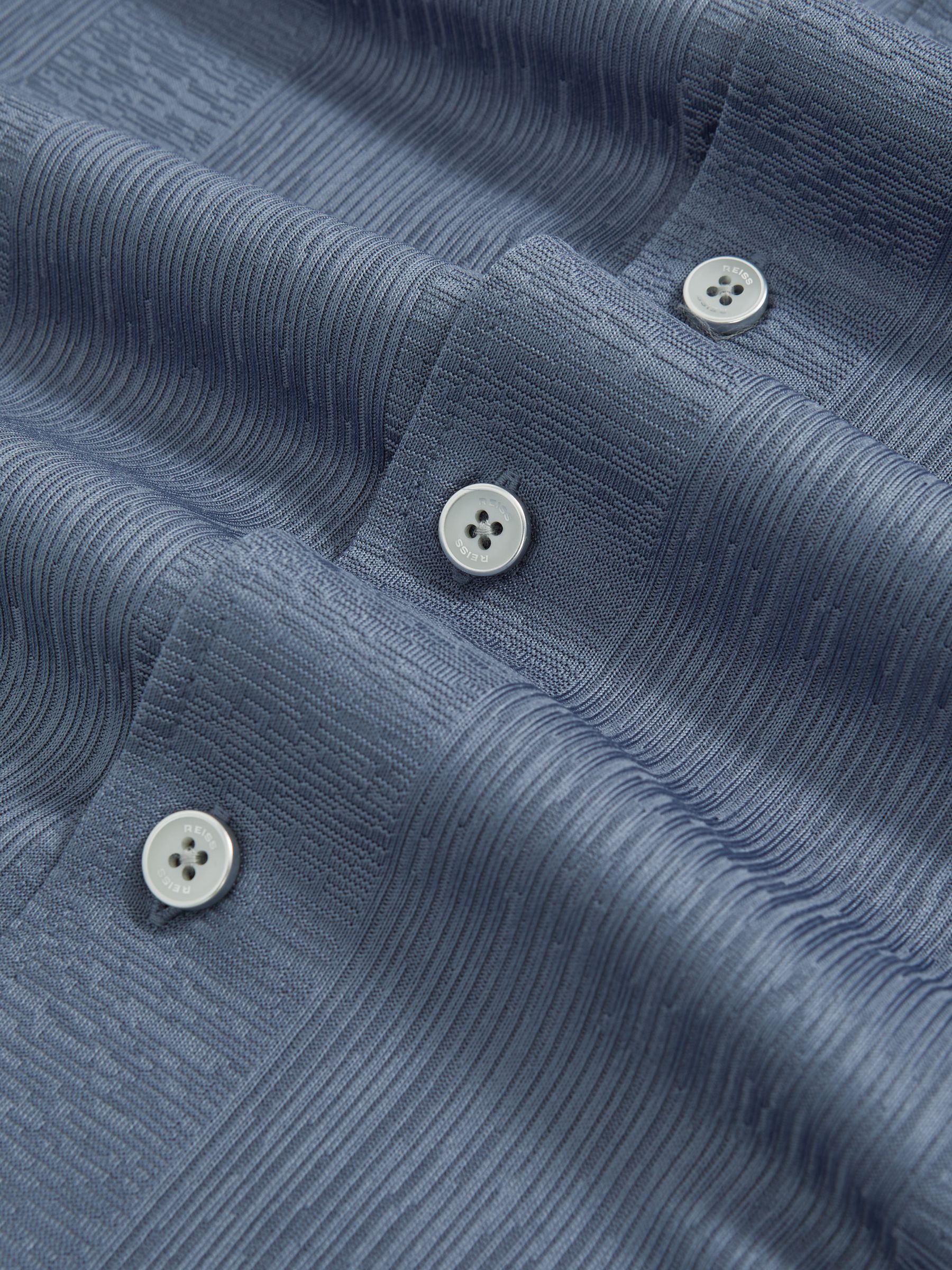 Jacquard-Stripe Cuban-Collar Shirt in Airforce Blue - Image 5 of 5